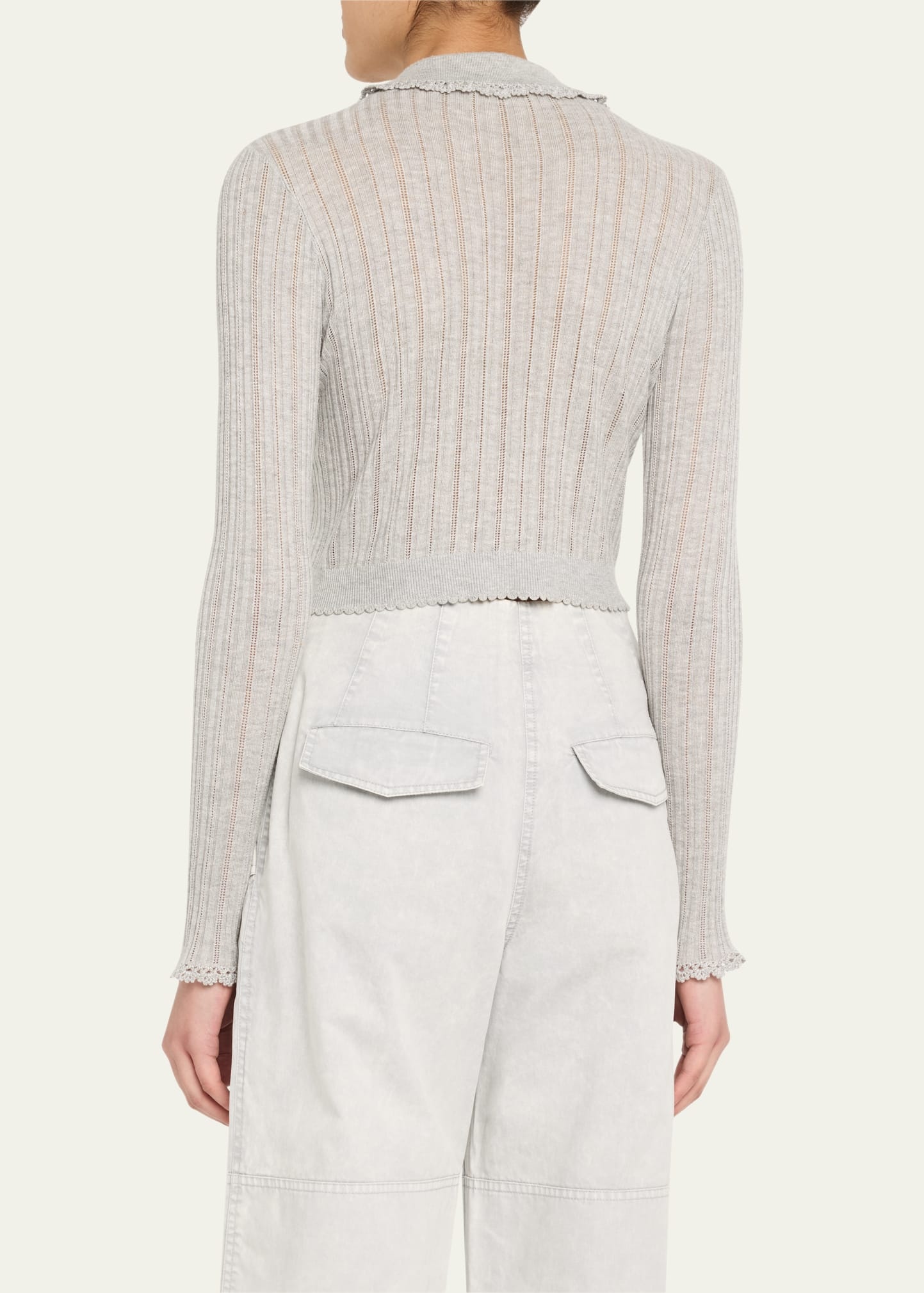 Lottie Collared Cropped Pointelle Knit Cardigan - 3