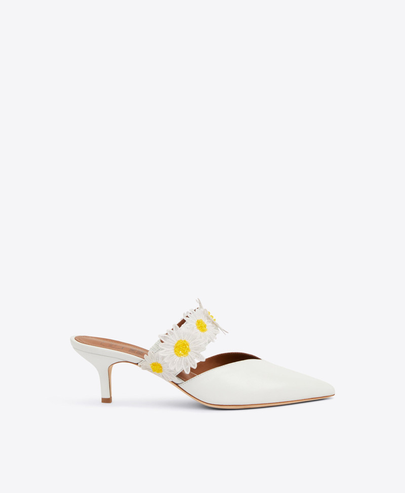 Mindy 45 - White Leather Kitten Heels 1