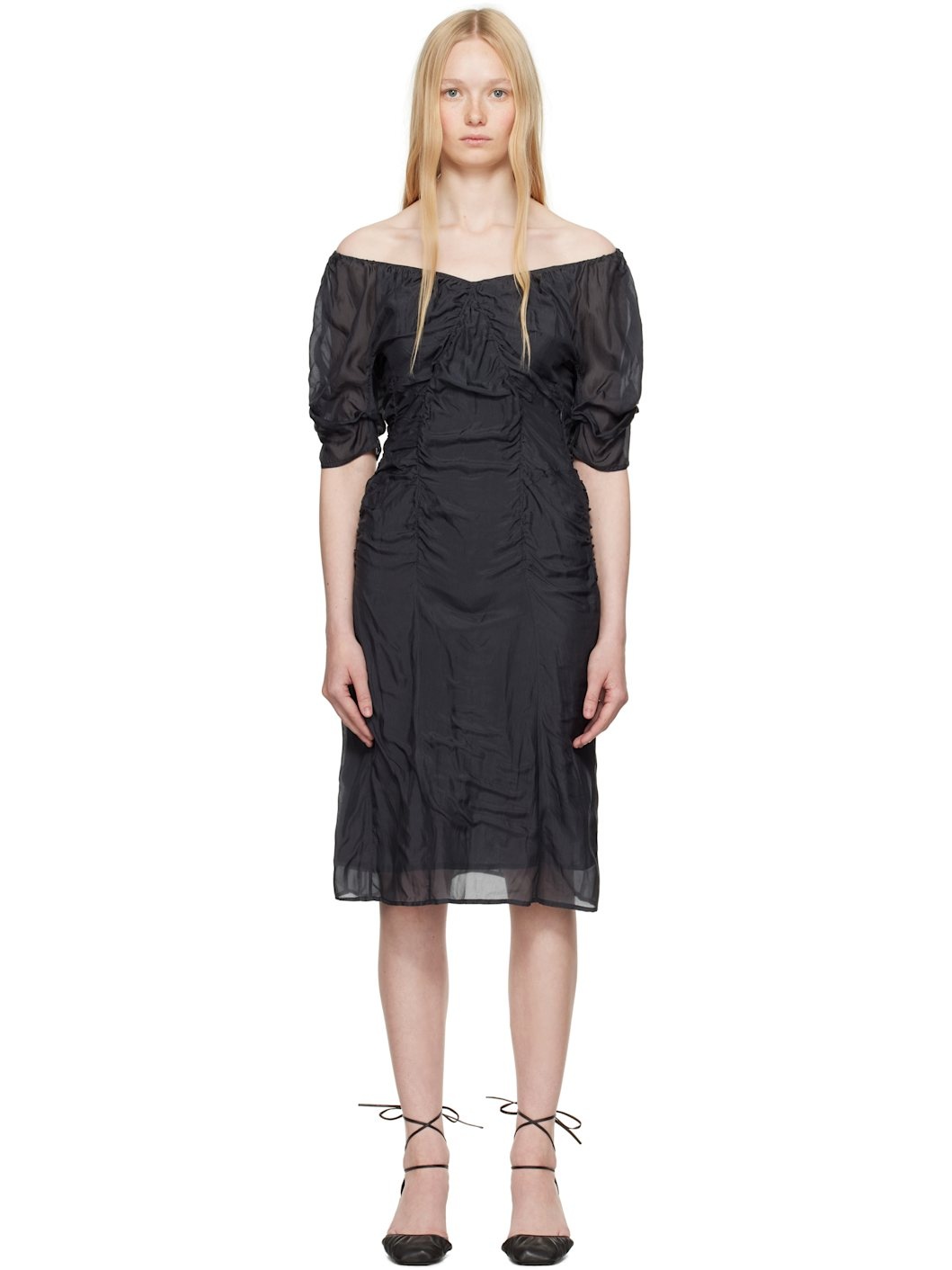 Gray Silk Chiffon Parachute Midi Dress - 1
