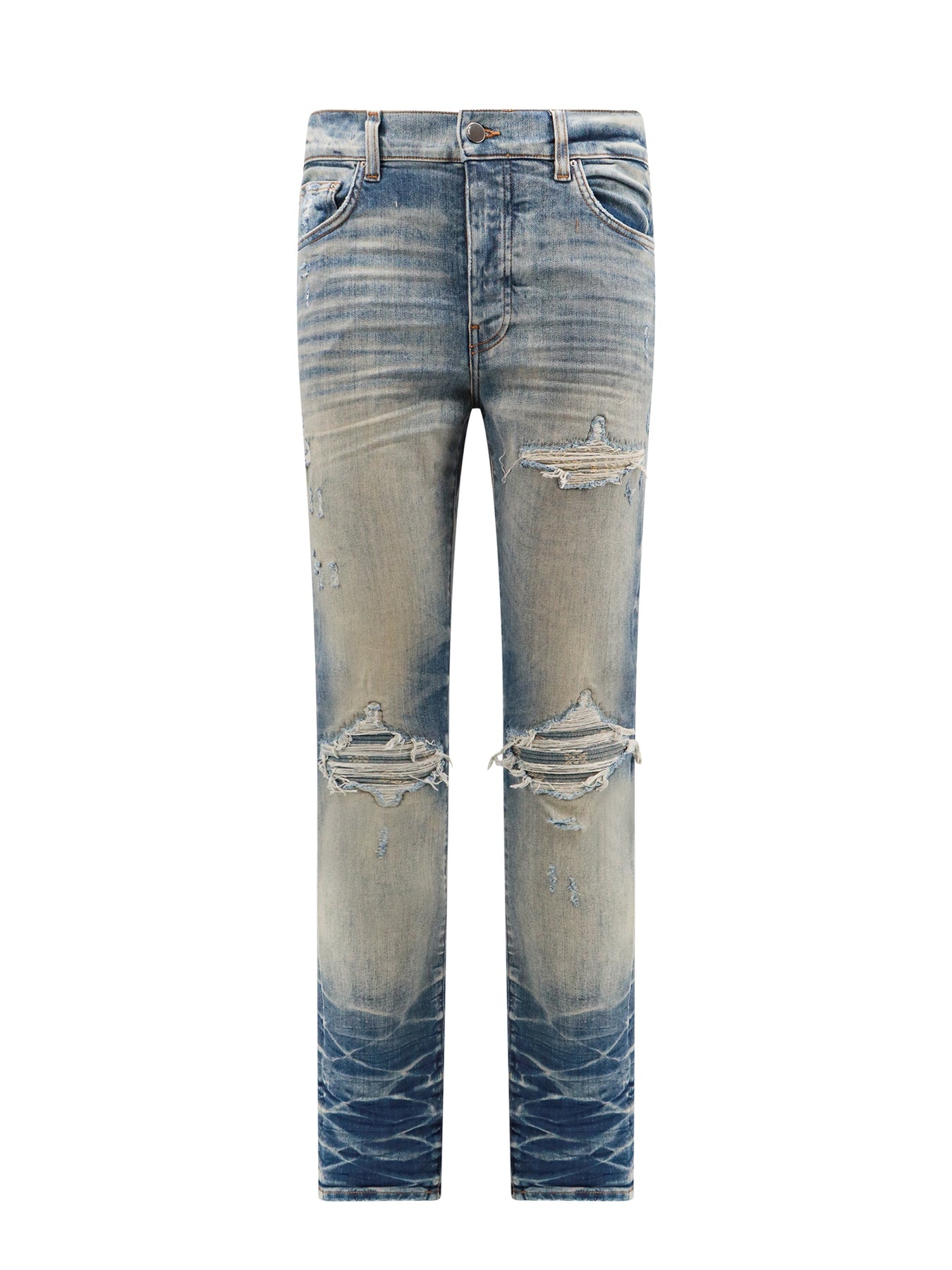 Stretch cotton jeans with back logo patch - 1