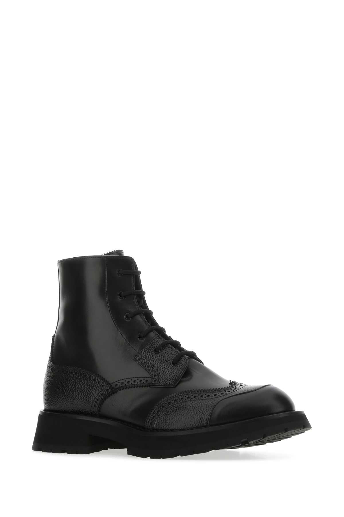 Alexander Mcqueen Men Black Leather Punk Worker Ankle Boots - 2