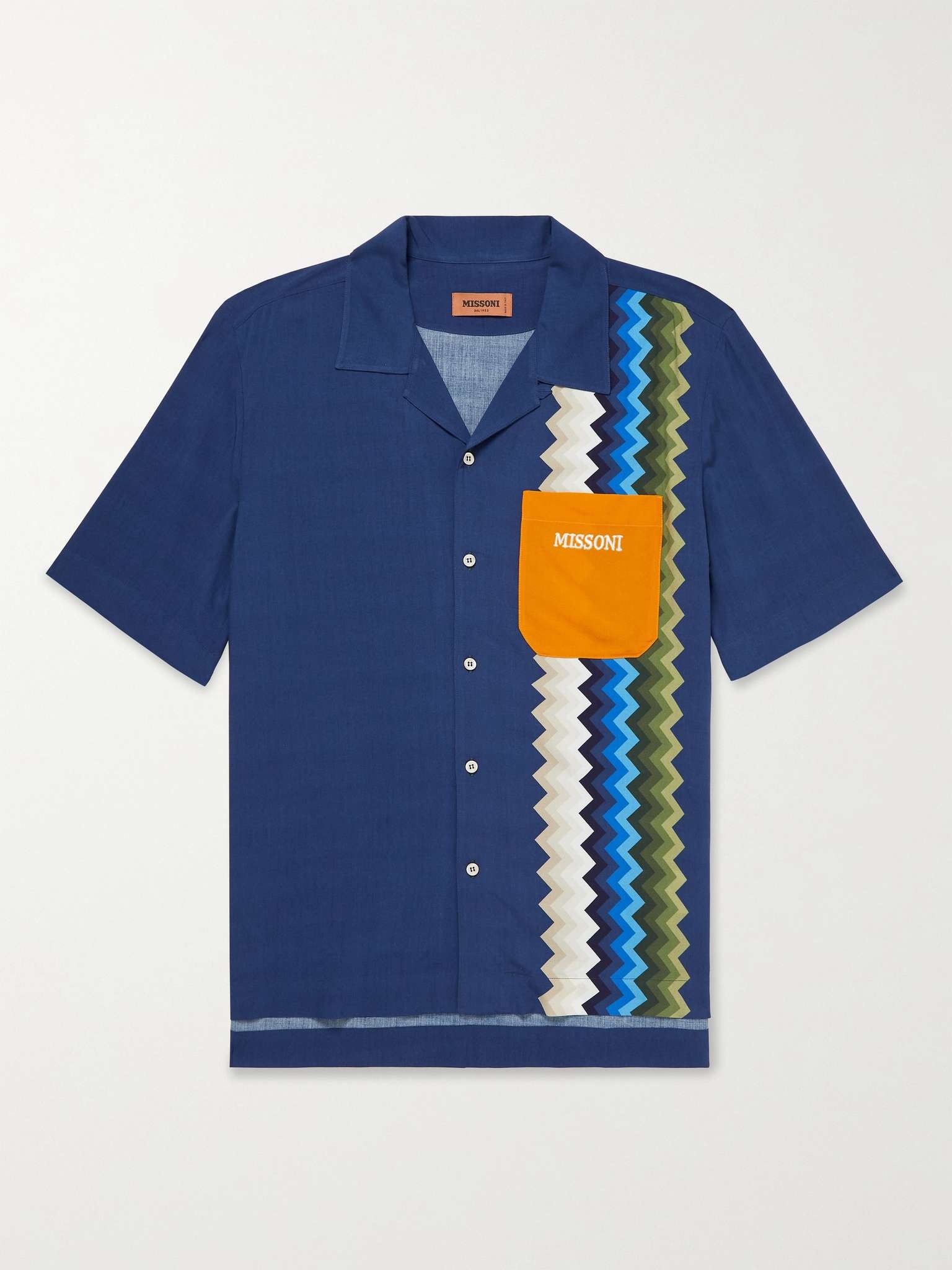 Camp-Collar Logo-Embroidered Printed Woven Shirt - 1