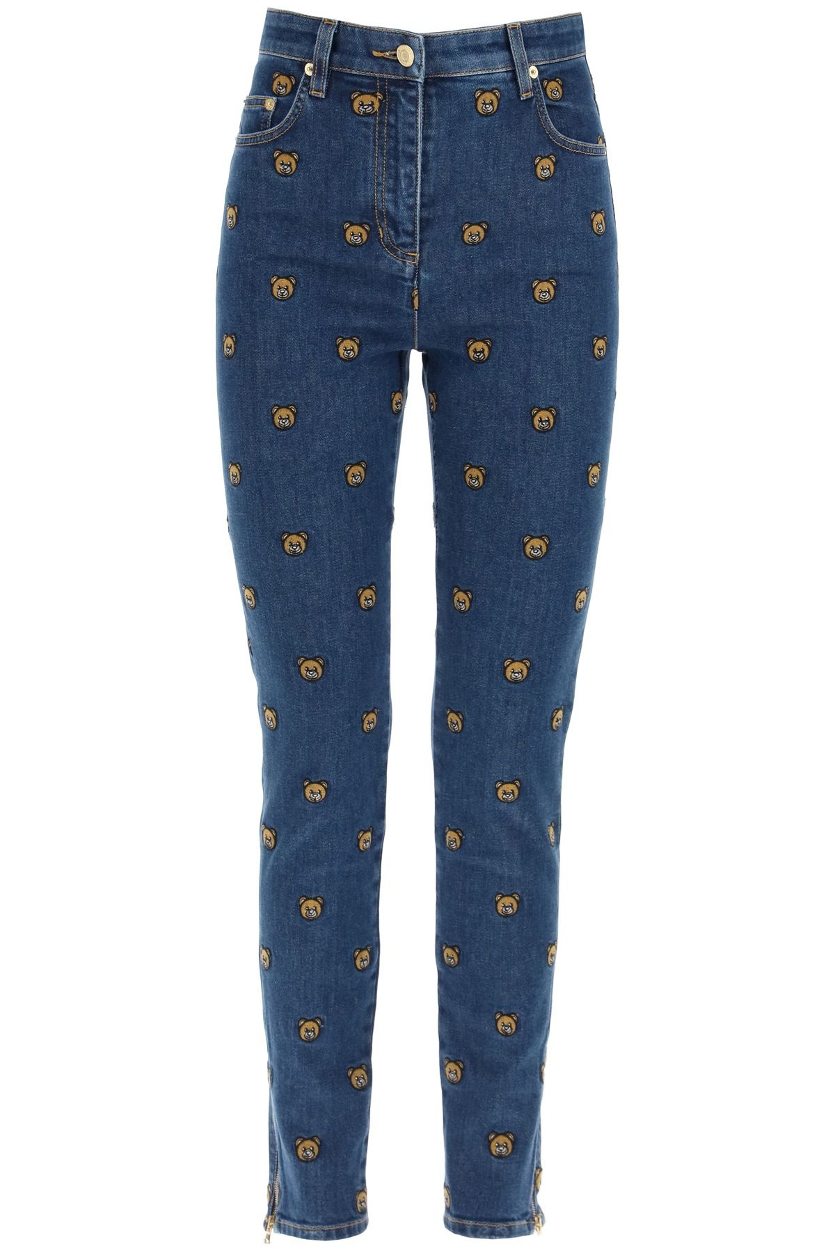 ALL-OVER TEDDY BEAR EMBROIDERED DENIM JEANS - 1