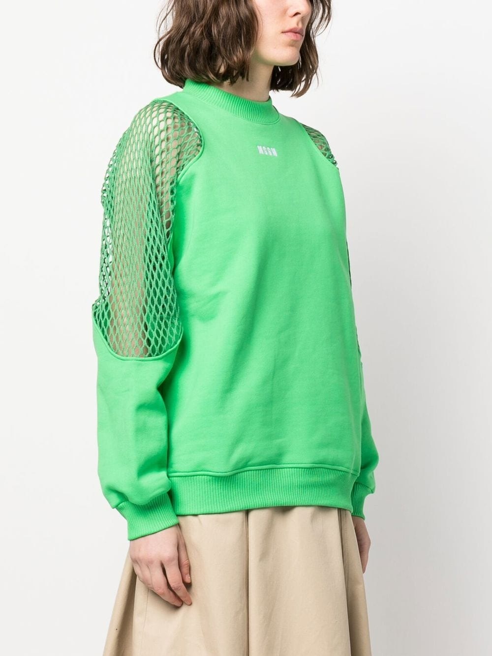 mesh-detail crew neck sweatshirt - 3