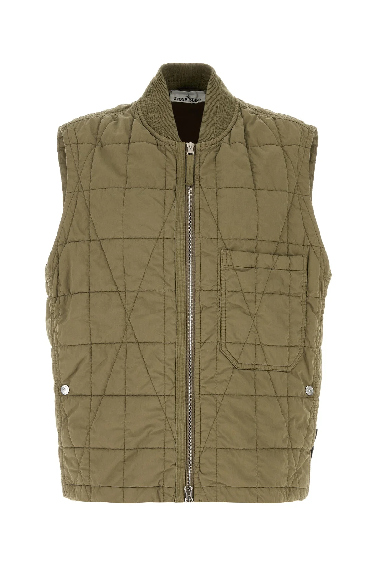 Army green cotton blend sleeveless jacket - 1