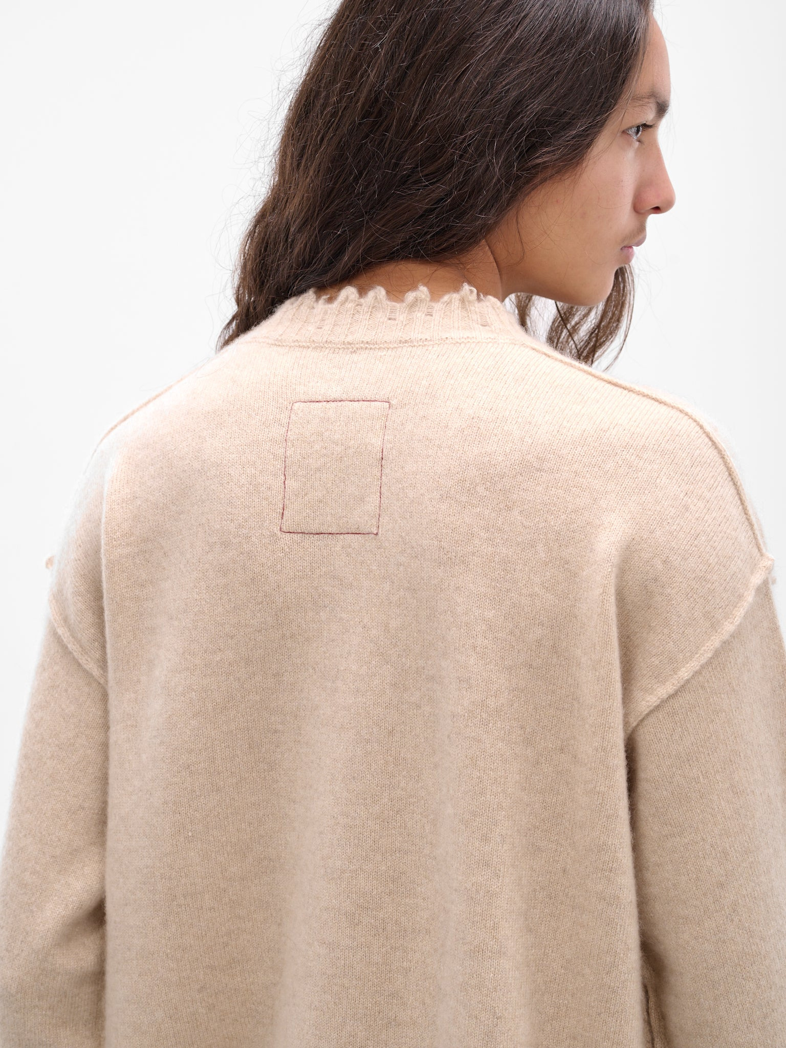 Beige Cashmere Distressed Crewneck Sweater - 5