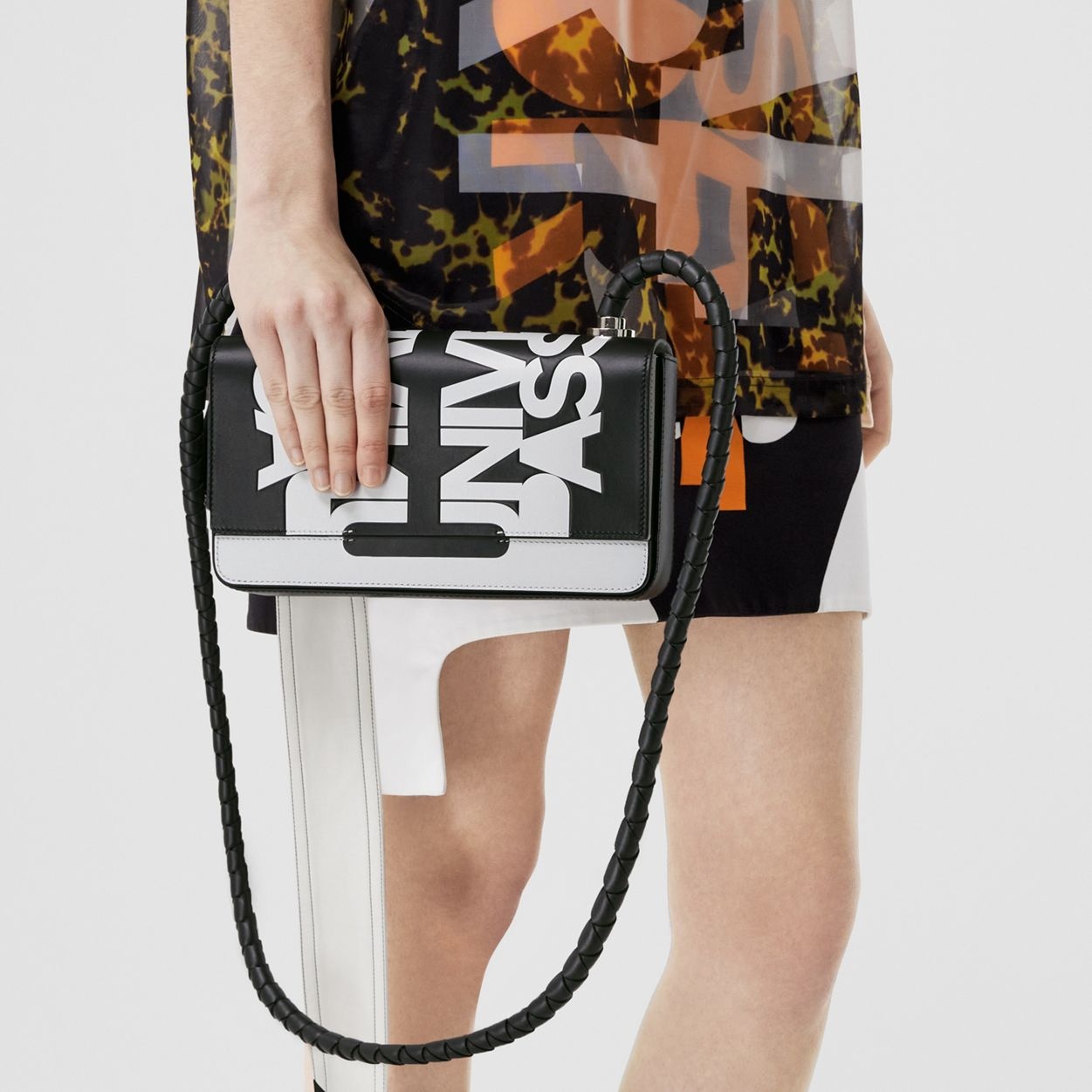 Slogan Print Leather Crossbody Bag - 13