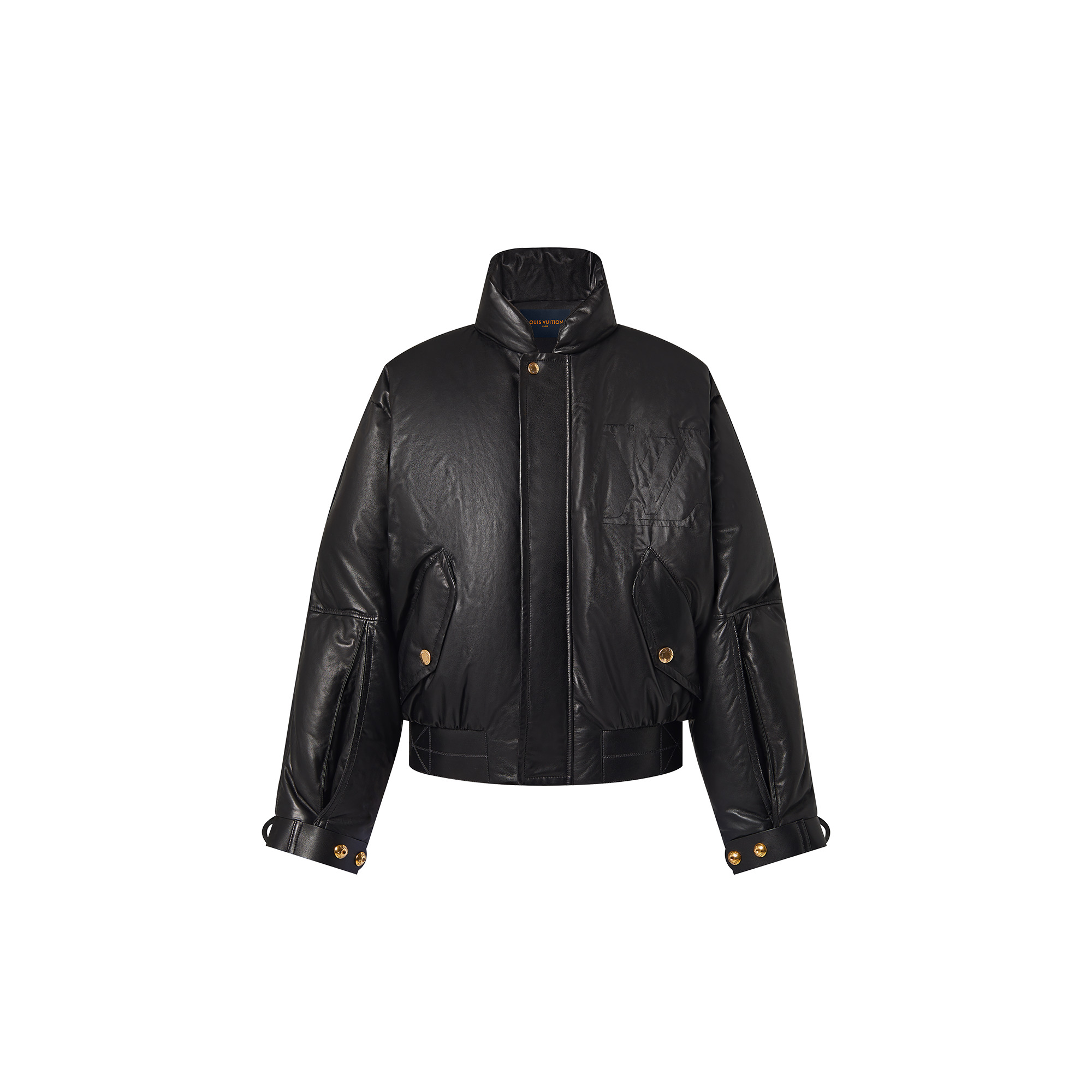 Padded Leather Bomber Jacket - 1