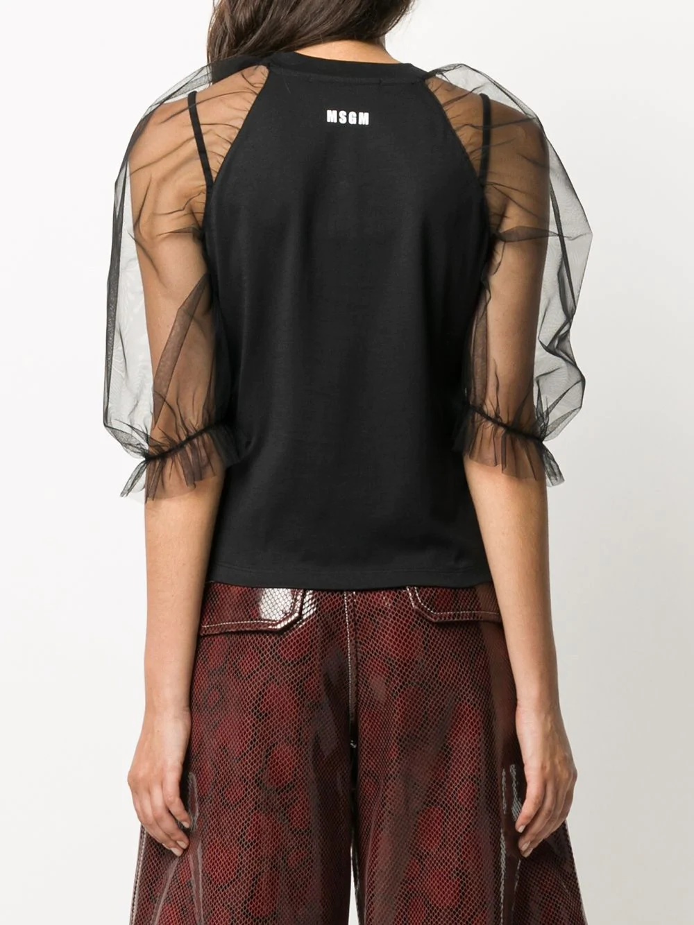 tulle cold shoulder T-shirt - 4