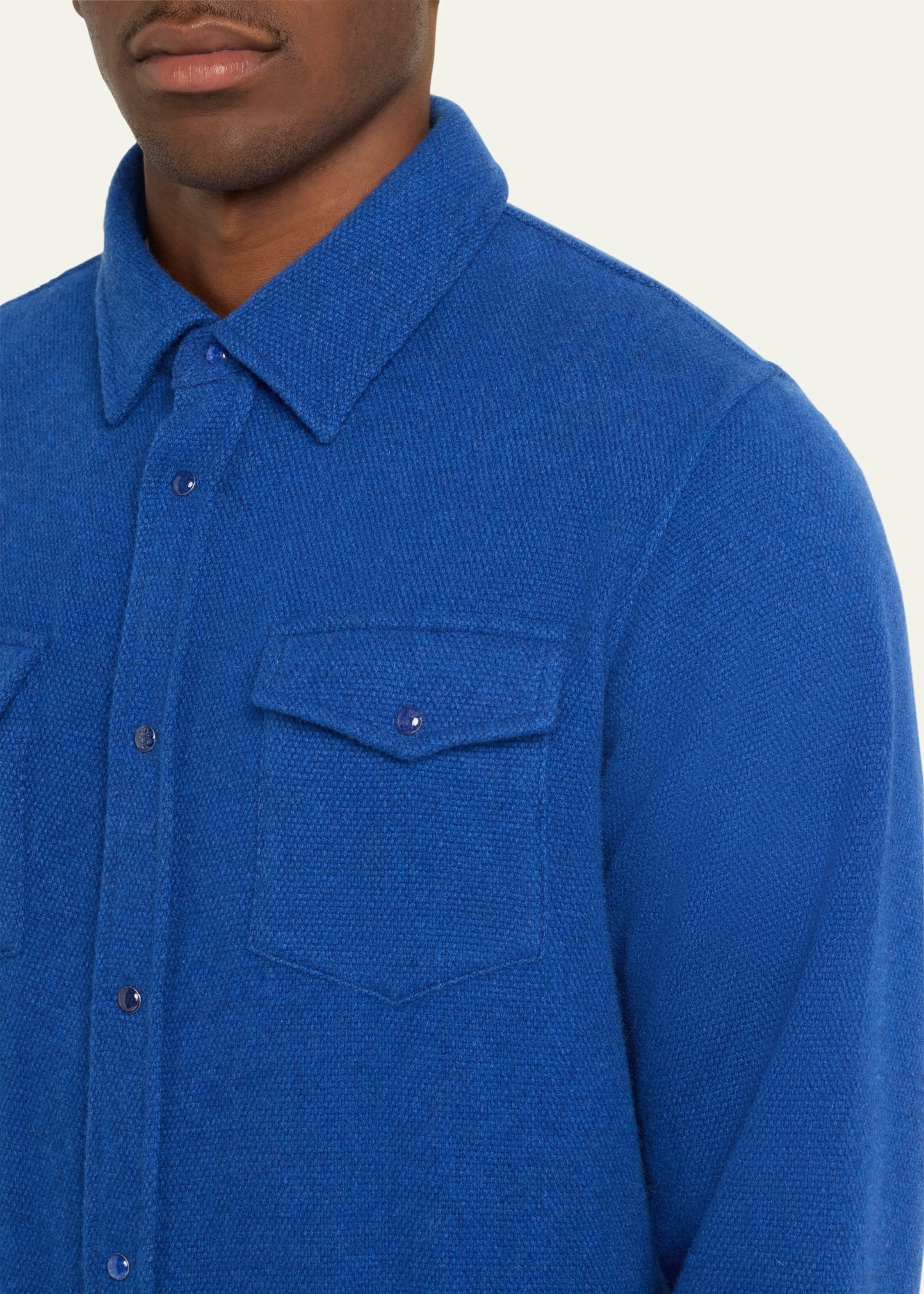Men's Cashmere Shirt with Lapis Lazuli Snaps - 5