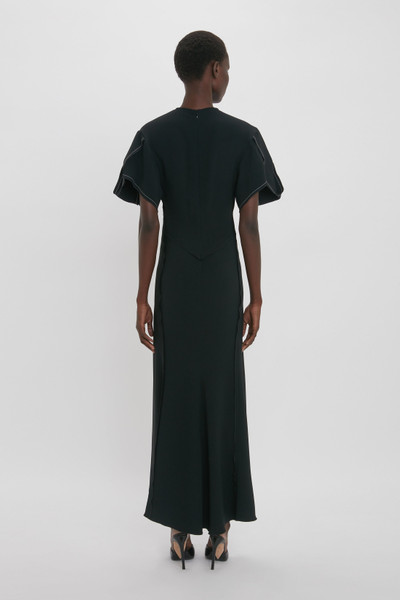 Victoria Beckham Gathered V-Neck Midi Dress in Black outlook