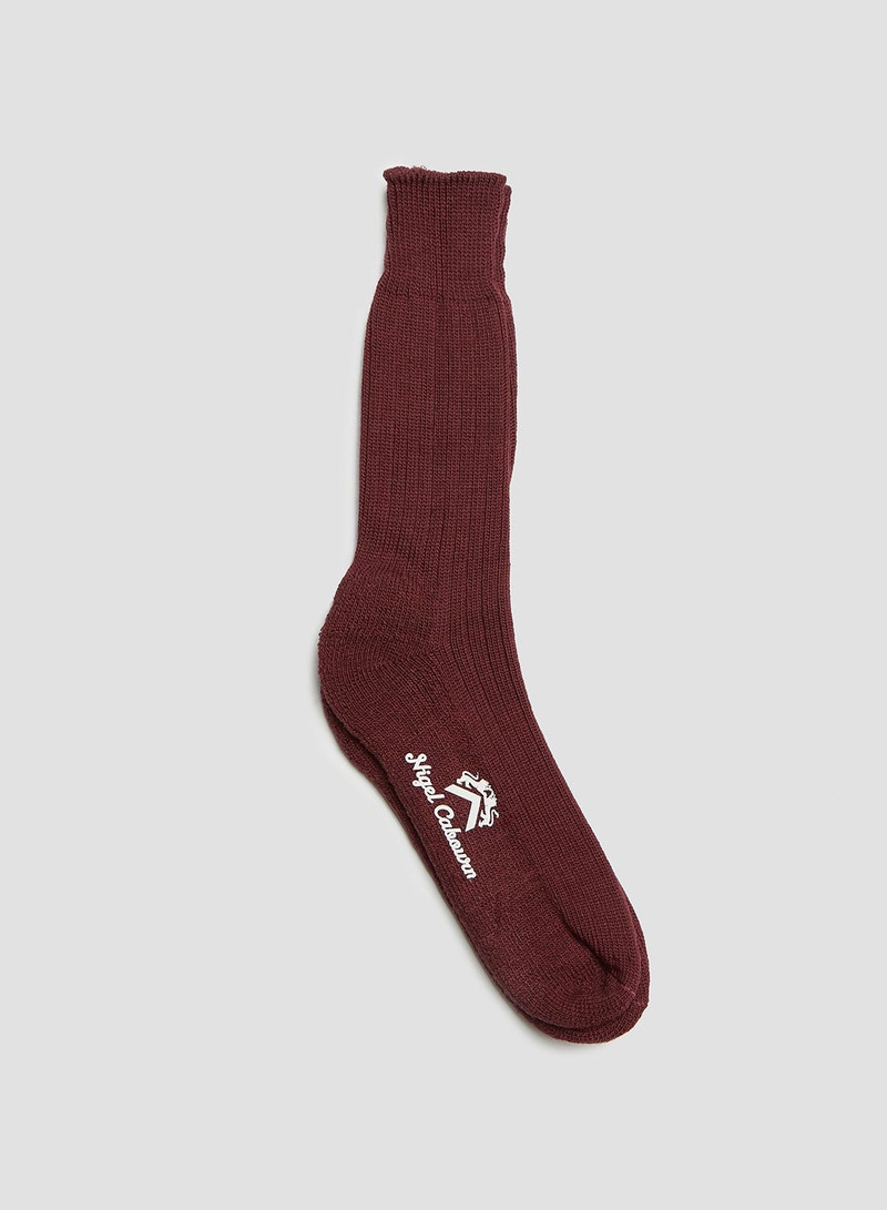 Ribbed Wool Crew Sock in Burgundy 1