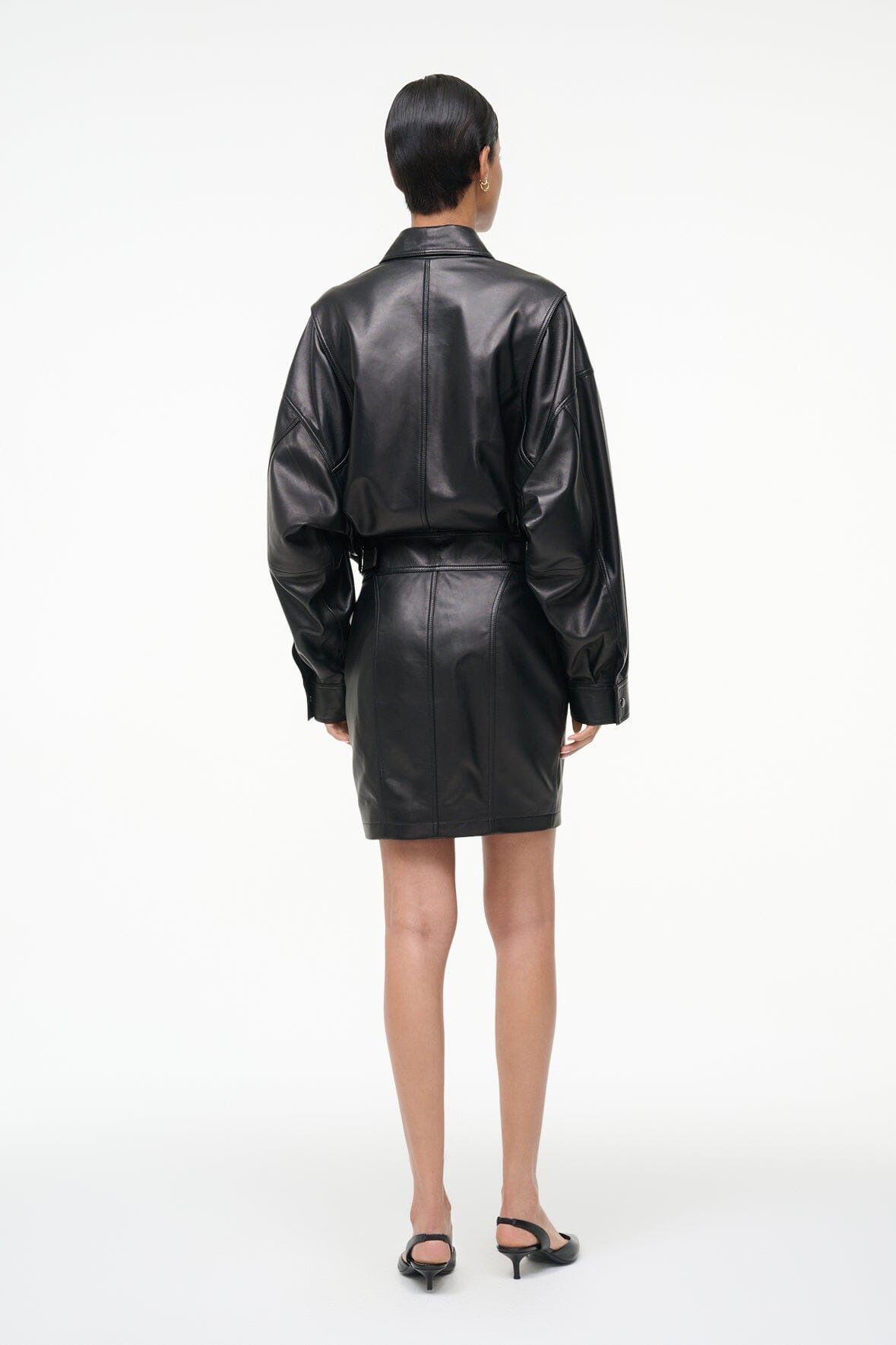 STAUD CLAUDETTE LEATHER DRESS BLACK - 5