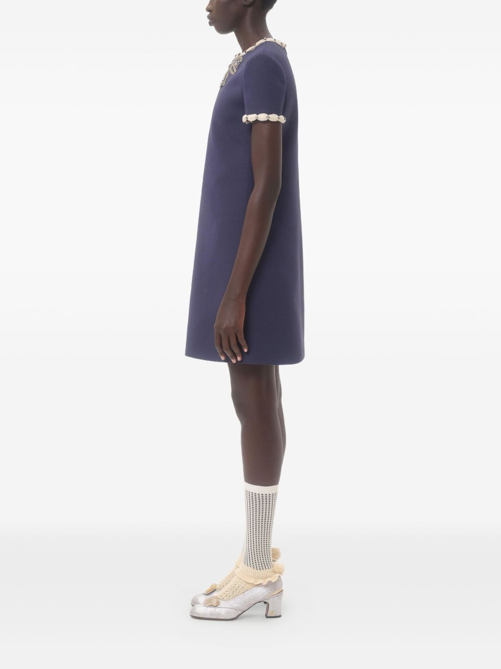 Valentino Wool and silk embroidered mini dress - 3