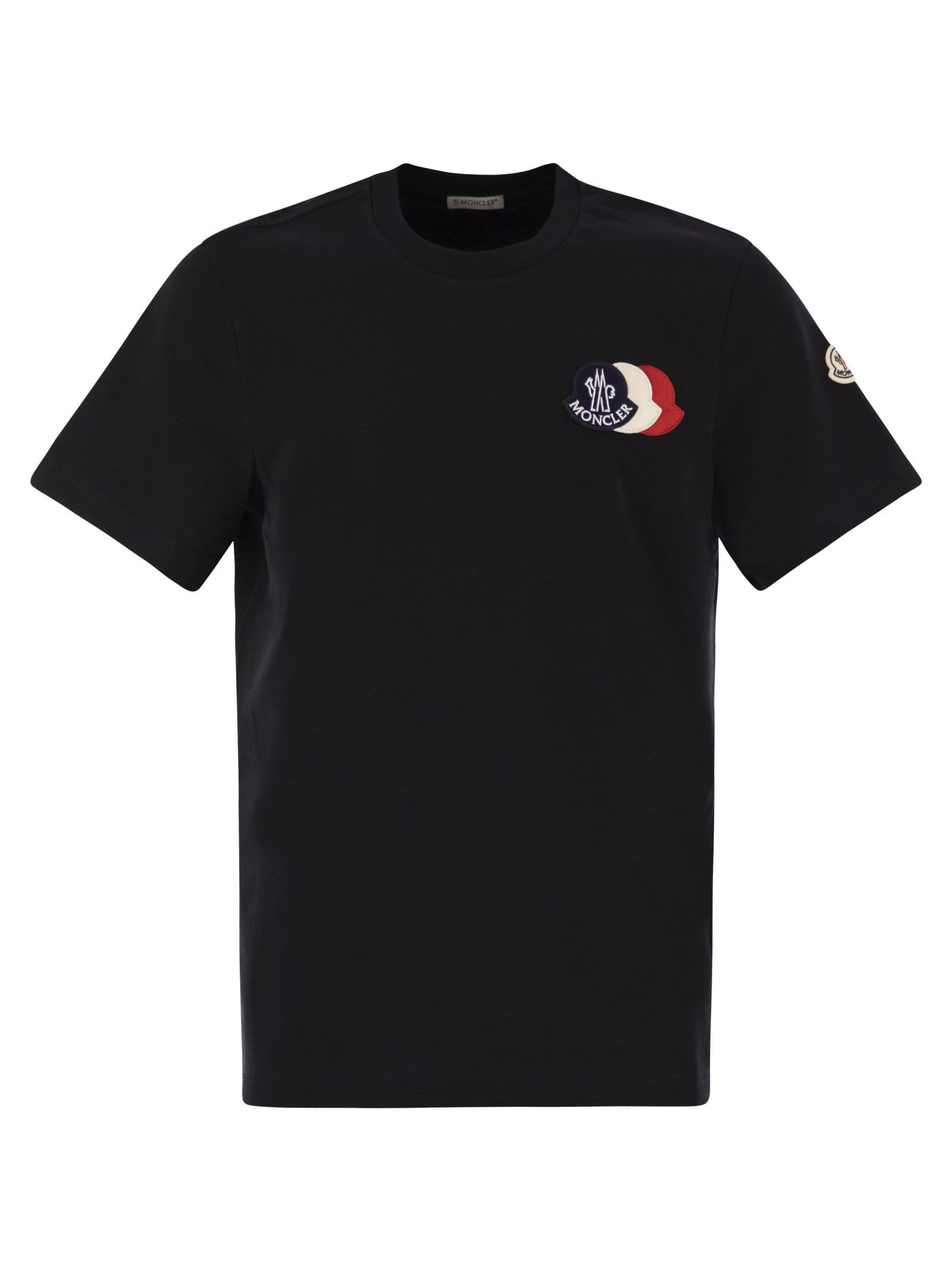 Moncler Men Cotton T-Shirt With Embroidered Tricolour Logo - 1