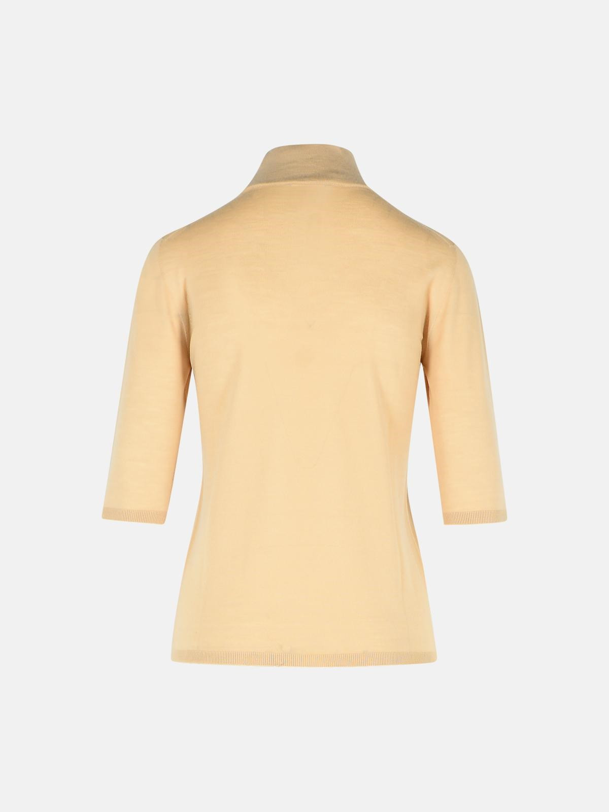 'CECINA' BEIGE VIRGIN WOOL TURTLENECK SWEATER - 3