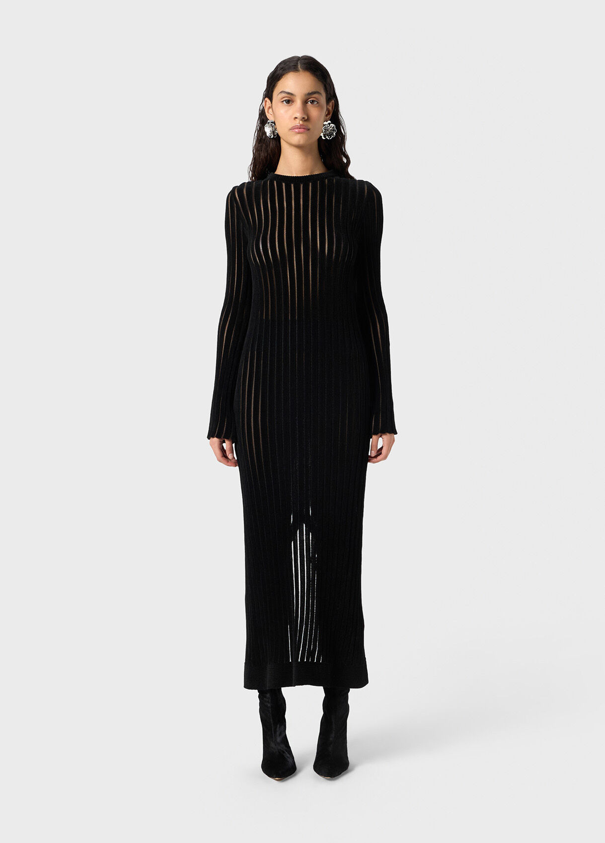 MID-LENGTH KNITTED DRESS WITH SEE-THROUGH STRIPES - 2