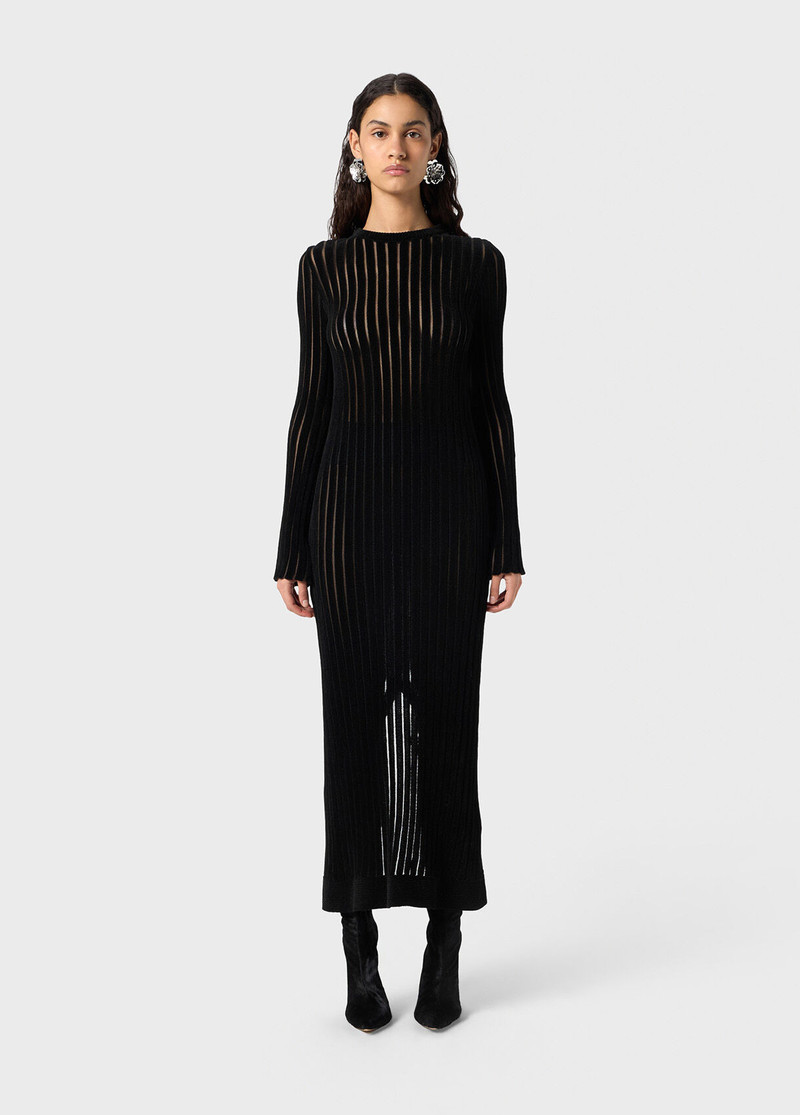 Blumarine MID-LENGTH KNITTED DRESS WITH SEE-THROUGH STRIPES outlook