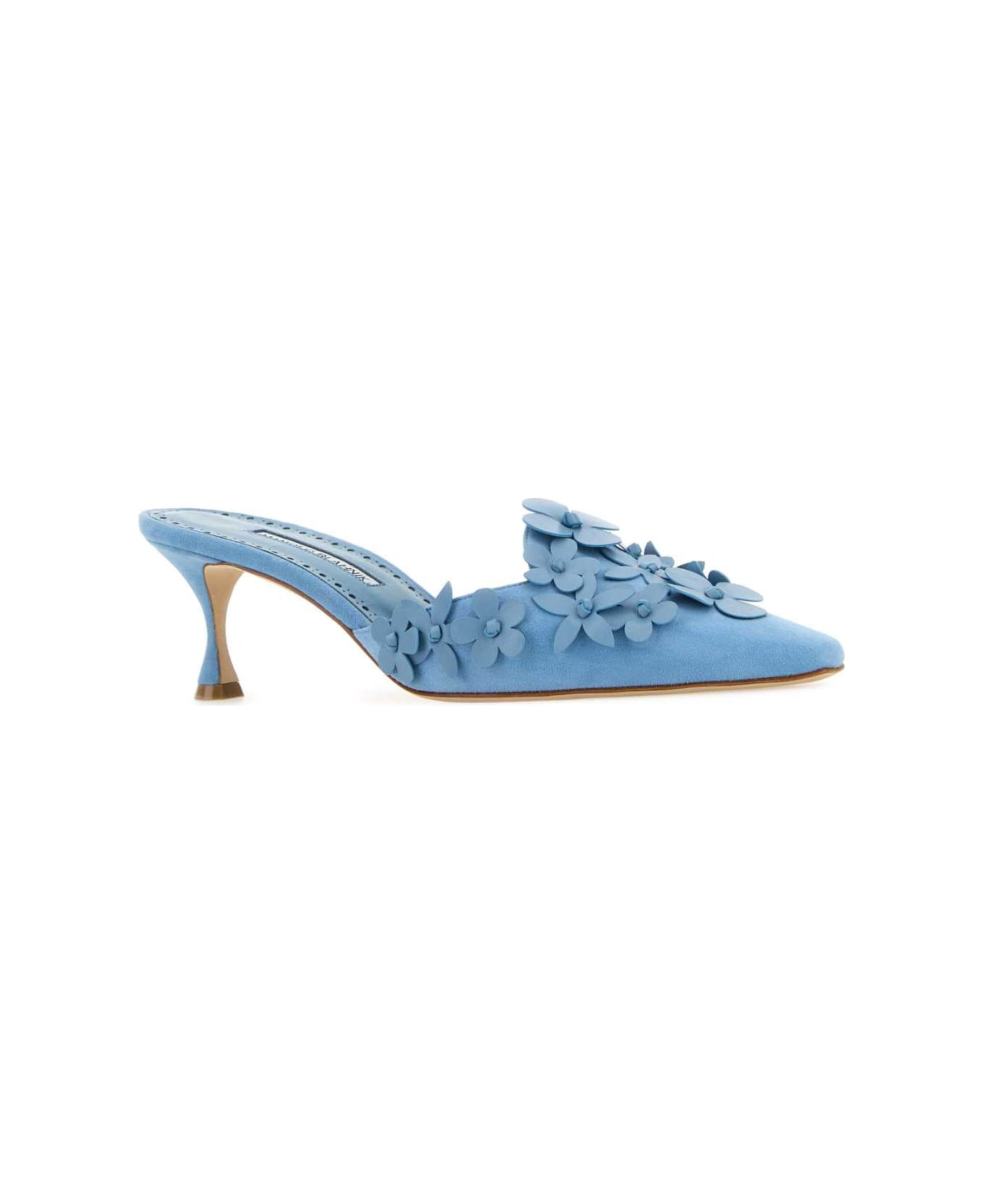 Light Blue Suede Harnes Mules - 2