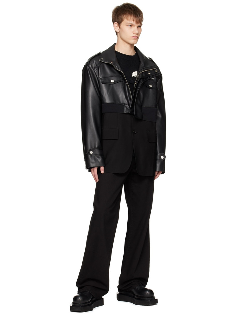 FENG CHEN WANG Black Detachable Faux-Leather Jacket outlook