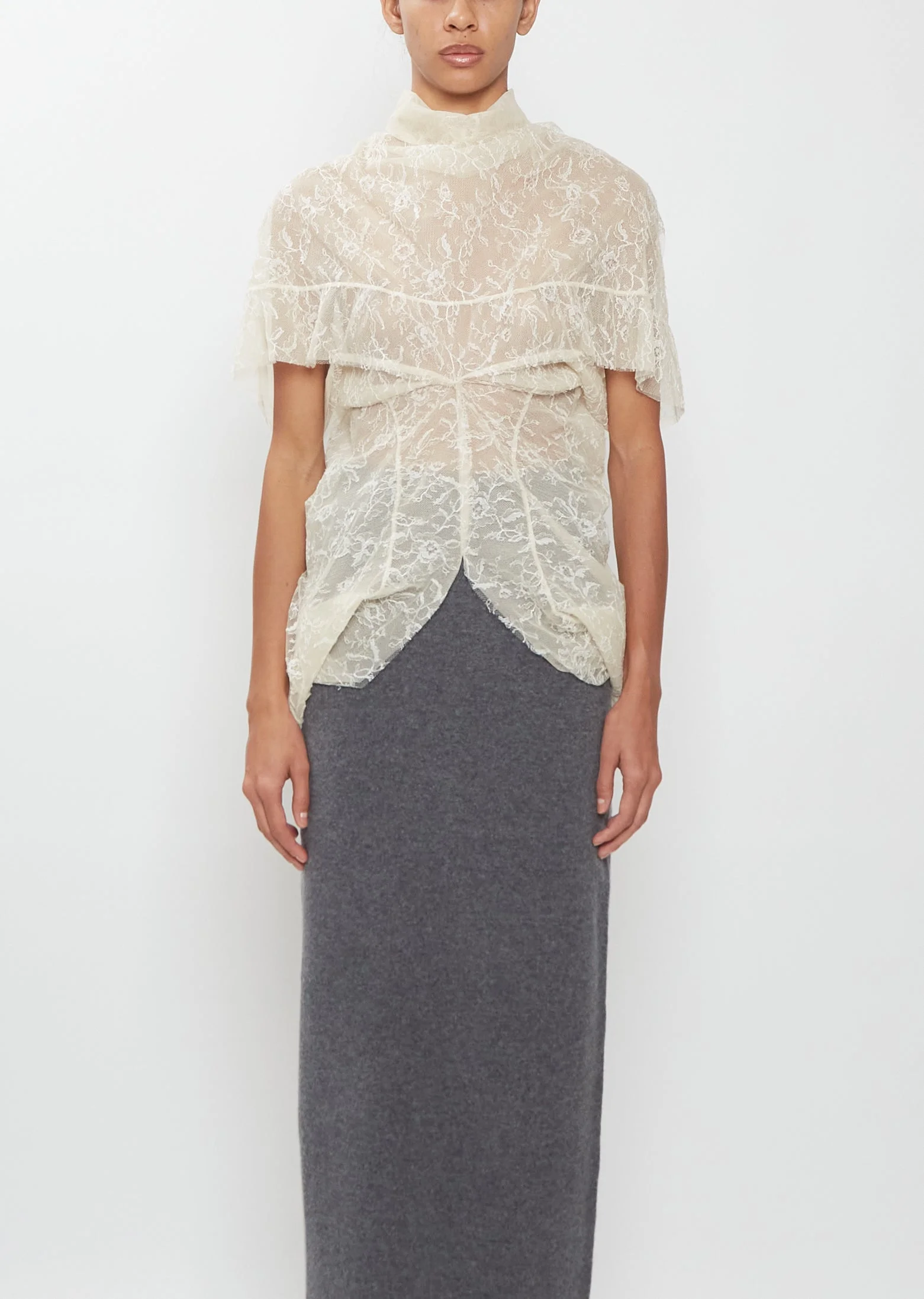 Draped Ruffle Lace Blouse - 1