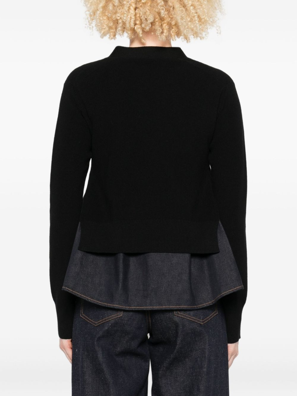denim-panel ribbed cardigan - 4