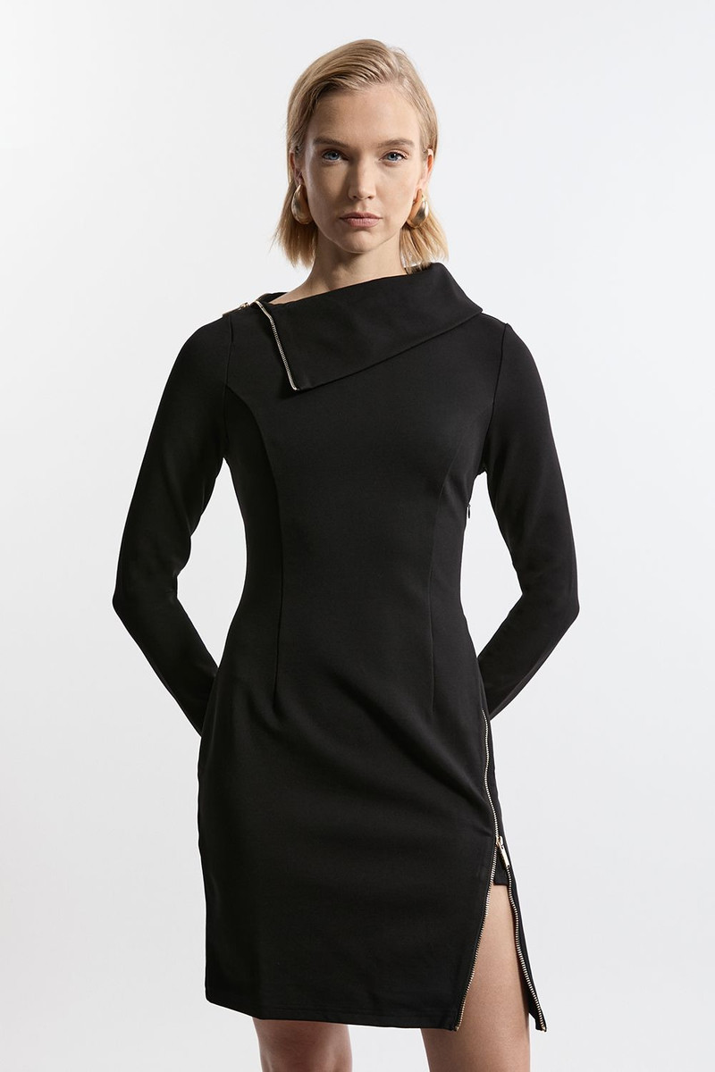 Ponte Zip Neck Mini Dress 1