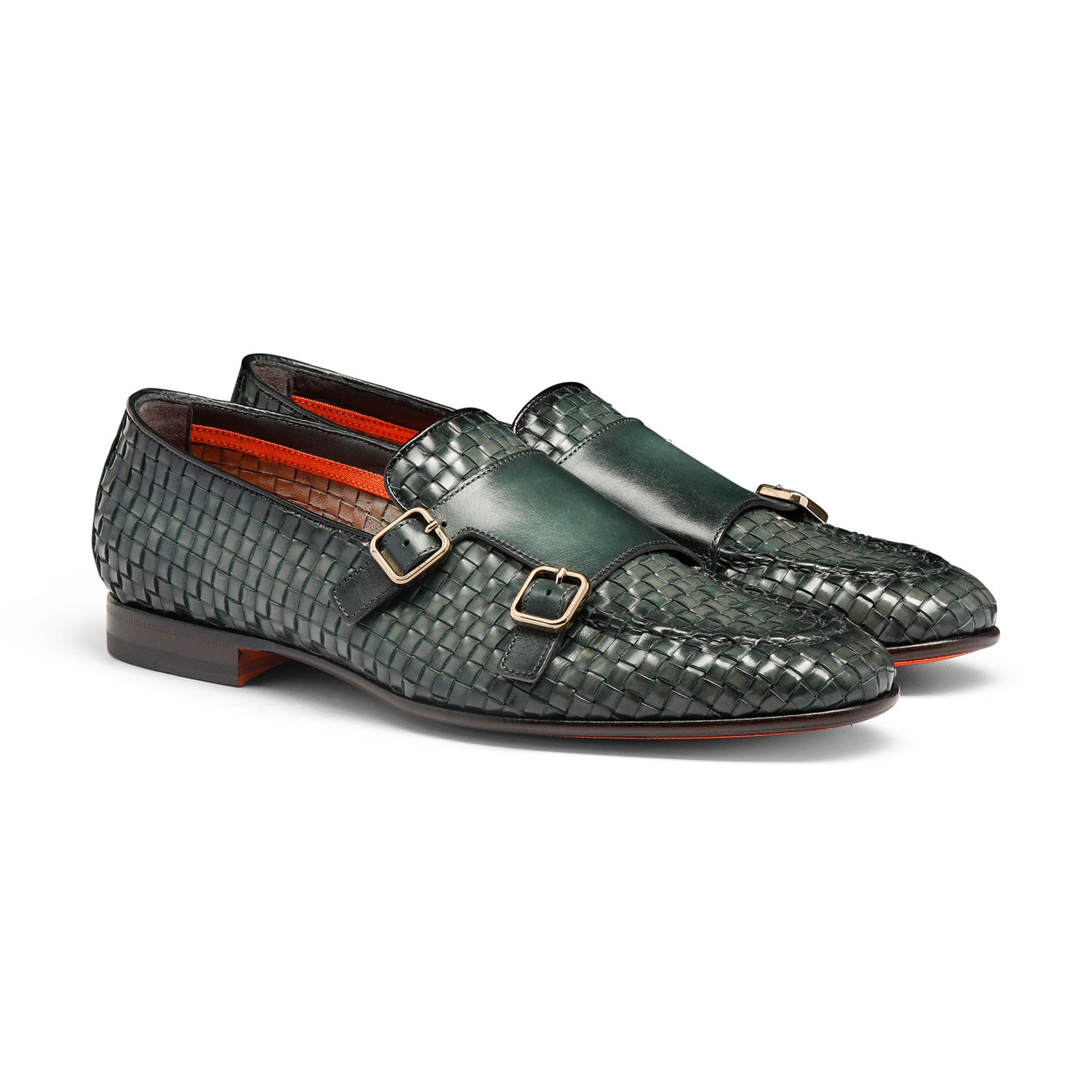 Men's green woven leather double-buckle loafer - 3