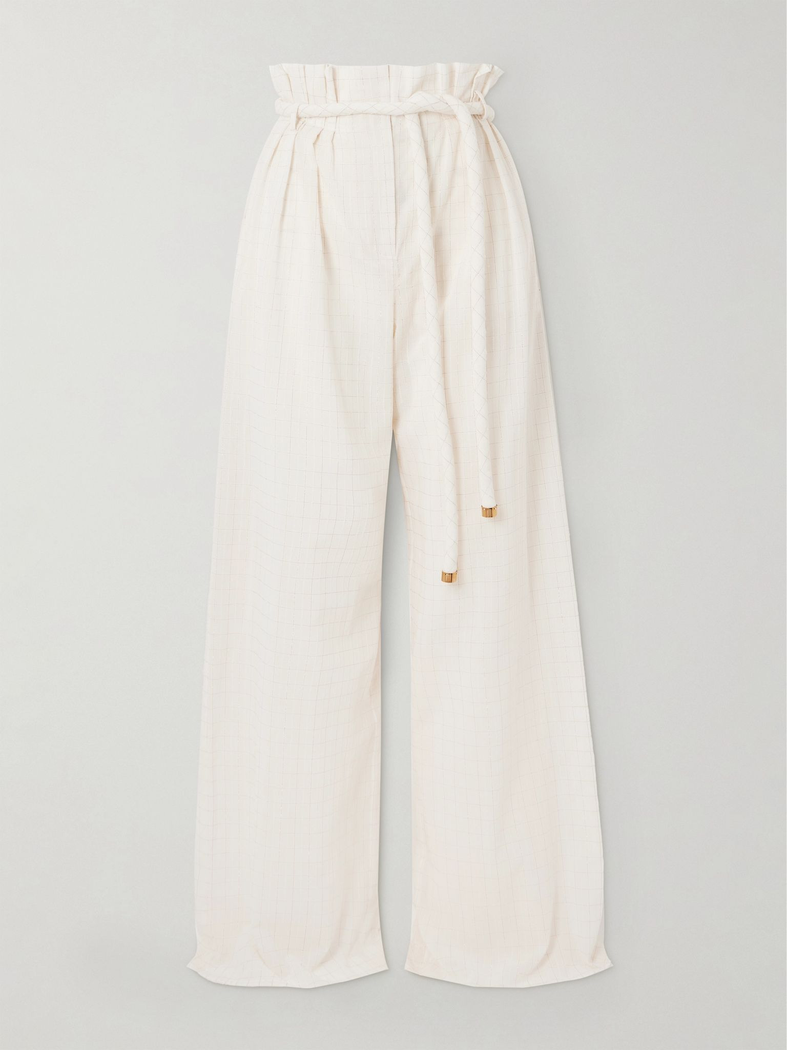 Tristin belted checked cotton-blend wide-leg pants White - 1