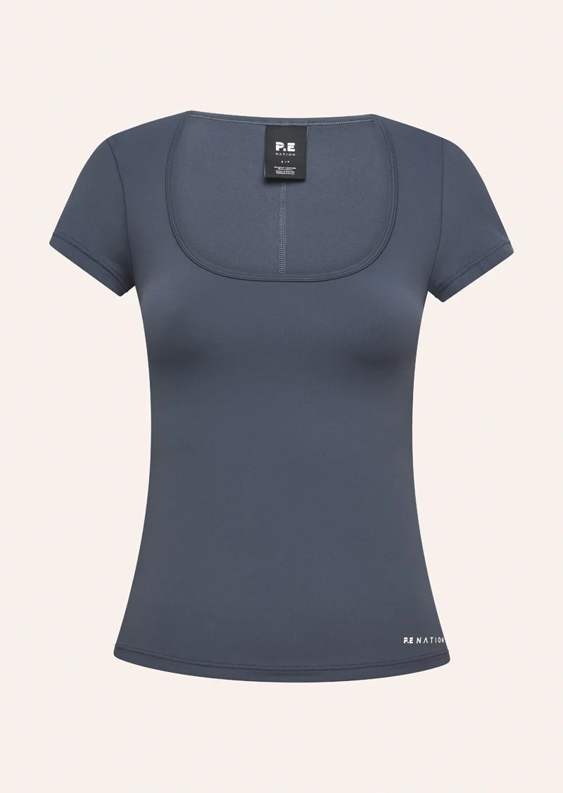 FOUNDATION SCOOP SHORT SLEEVE TOP IN MARINE BLUE - 1
