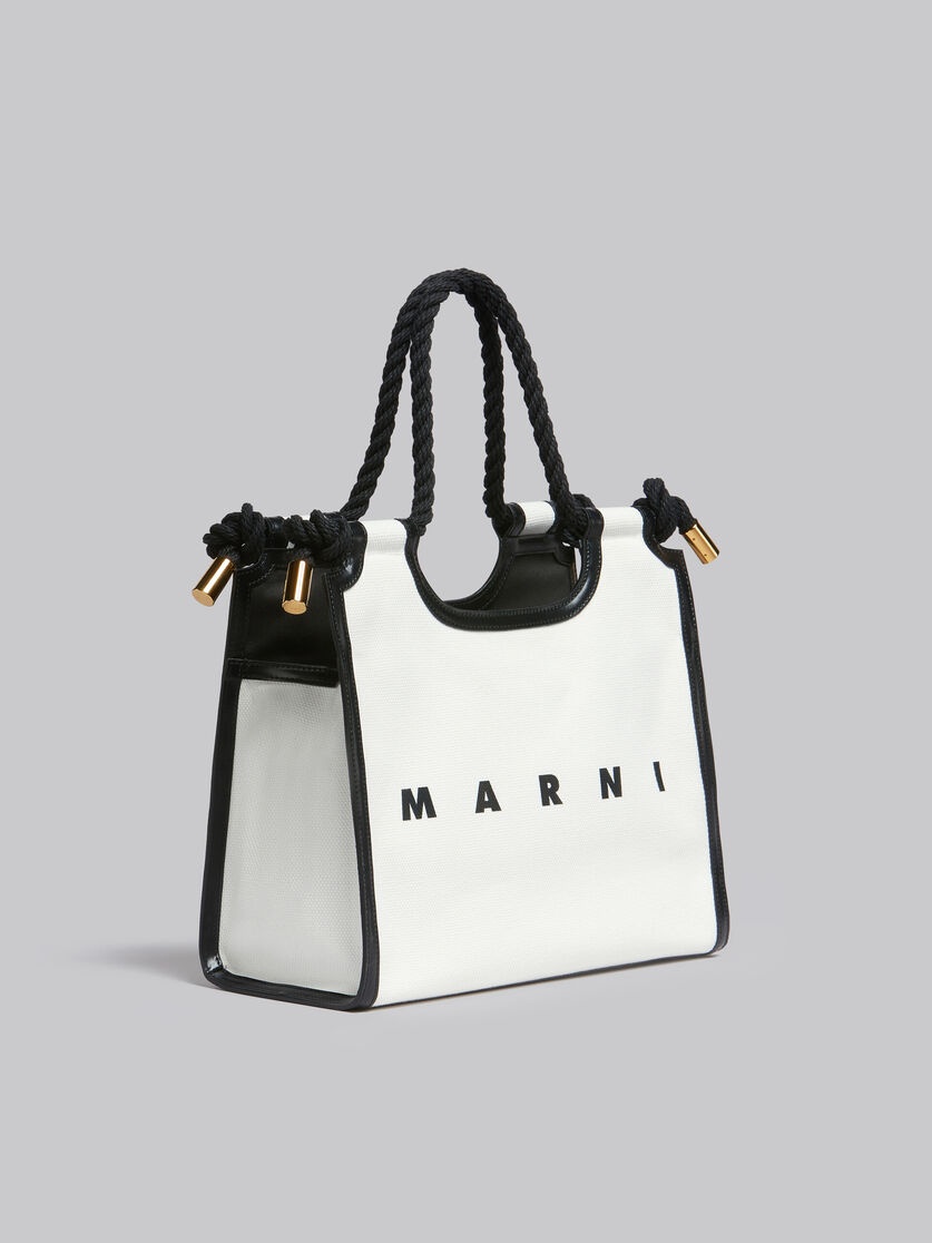 WHITE AND BLACK CANVAS MARCEL TOTE BAG - 6