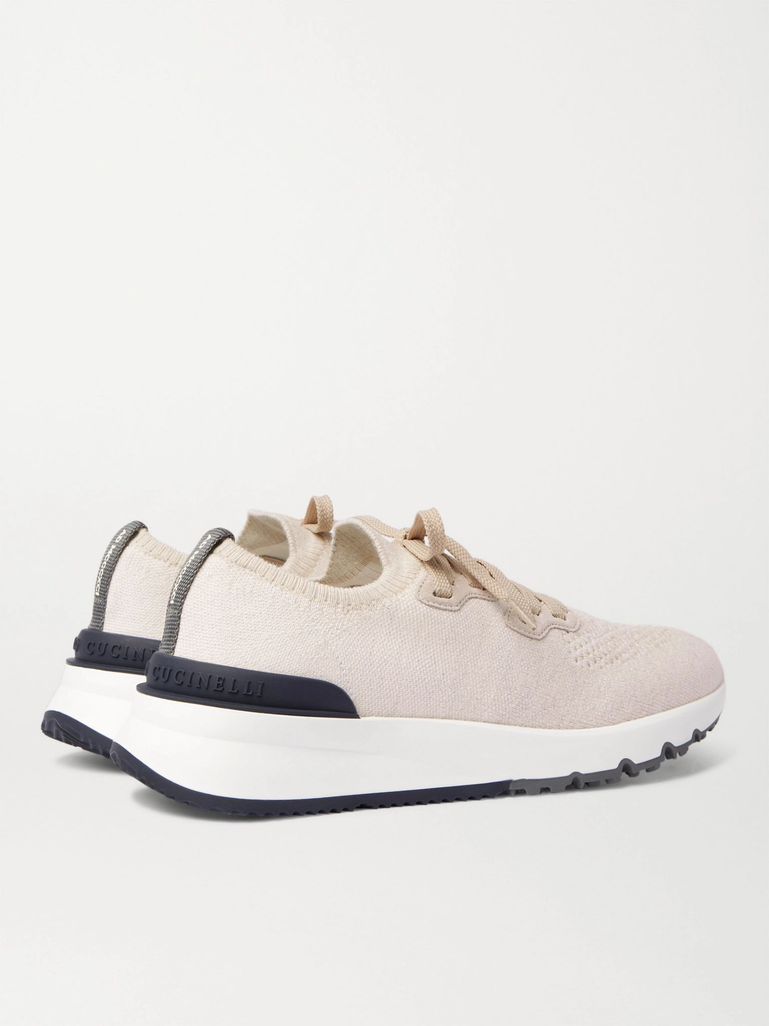 Suede-Trimmed Stretch-Knit Sneakers White - 4