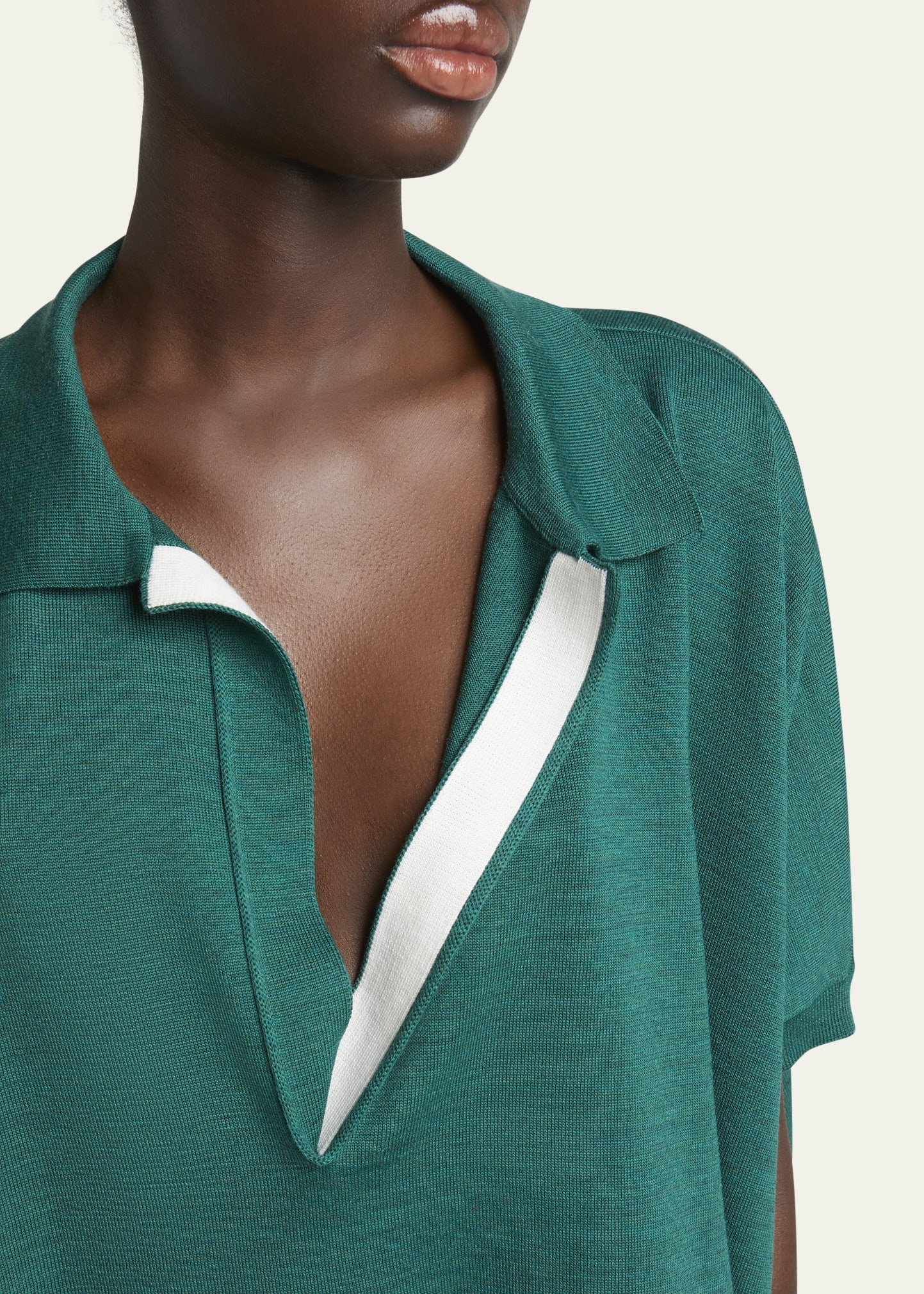 Deep V-Neck Johnny Collar Wool Sweater - 5
