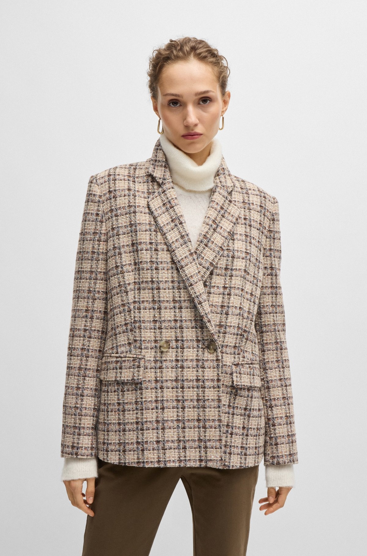 RELAXED-FIT DOUBLE-BREASTED JACKET IN CHECKED TWEED - 2