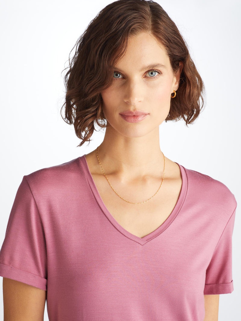Women's V-Neck Sleep T-Shirt Lara Micro Modal Stretch Orchid Purple - 5