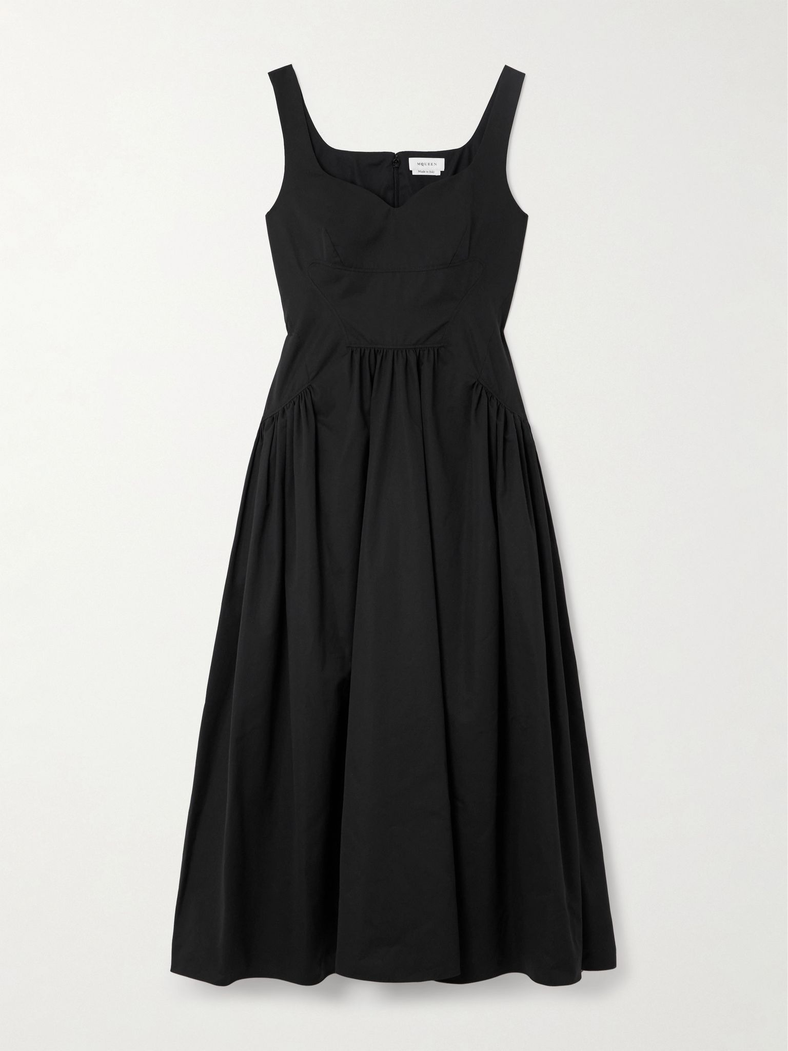 Pleated cotton-poplin midi dress Black - 1
