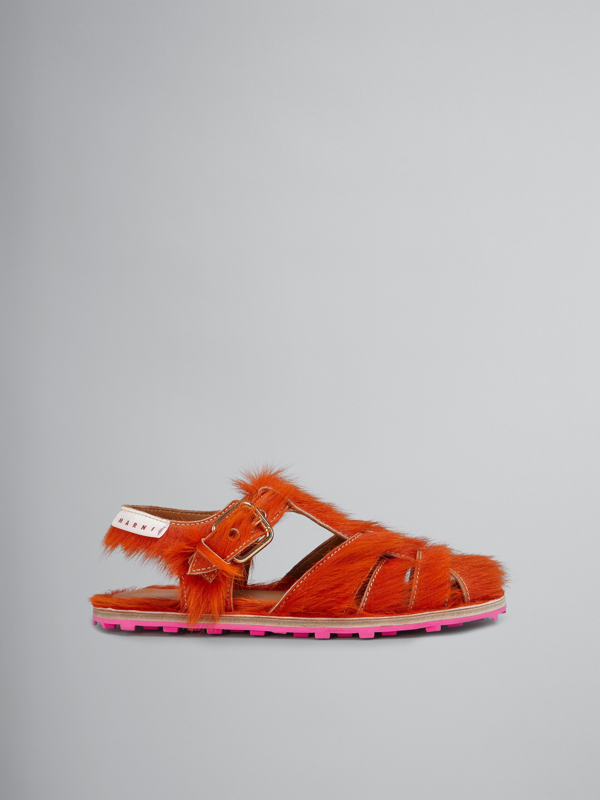 LONG ORANGE CALF HAIR FISHERMAN'S SANDAL - 1