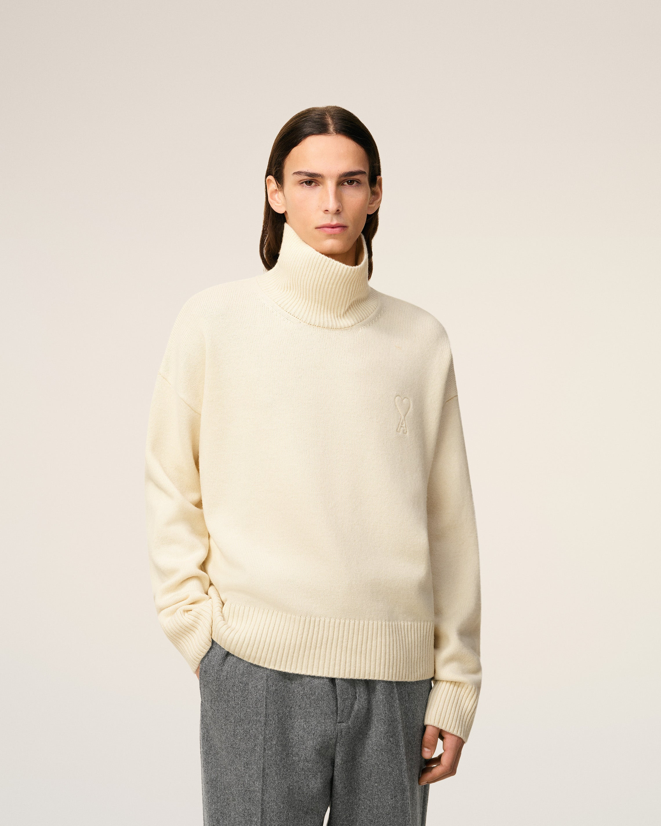 WHITE WOOL AMI DE COEUR FUNNEL NECK SWEATER - 4
