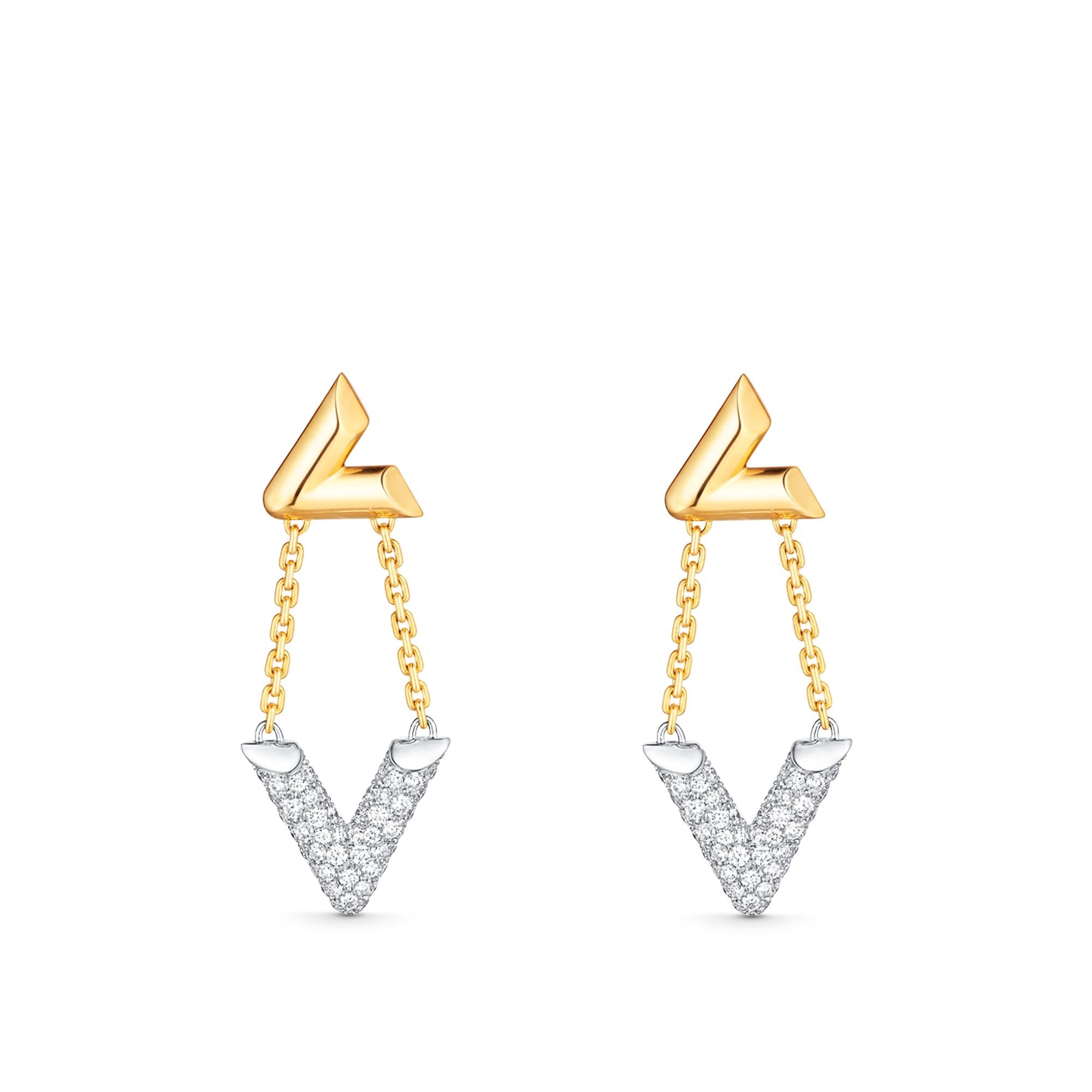 LV Volt Upside Down Earrings, Yellow Gold, White Gold And Diamonds - 1