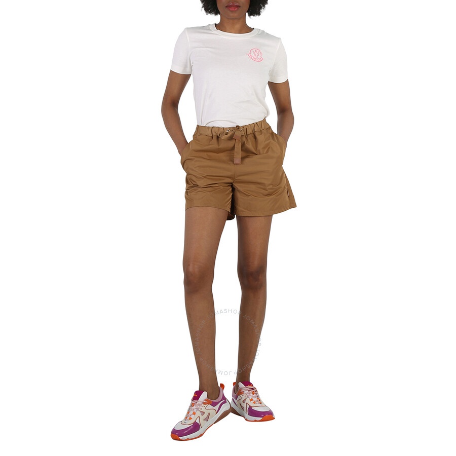 Moncler Ladies Tan Gabardine High-Waisted Drawstring Shorts - 6