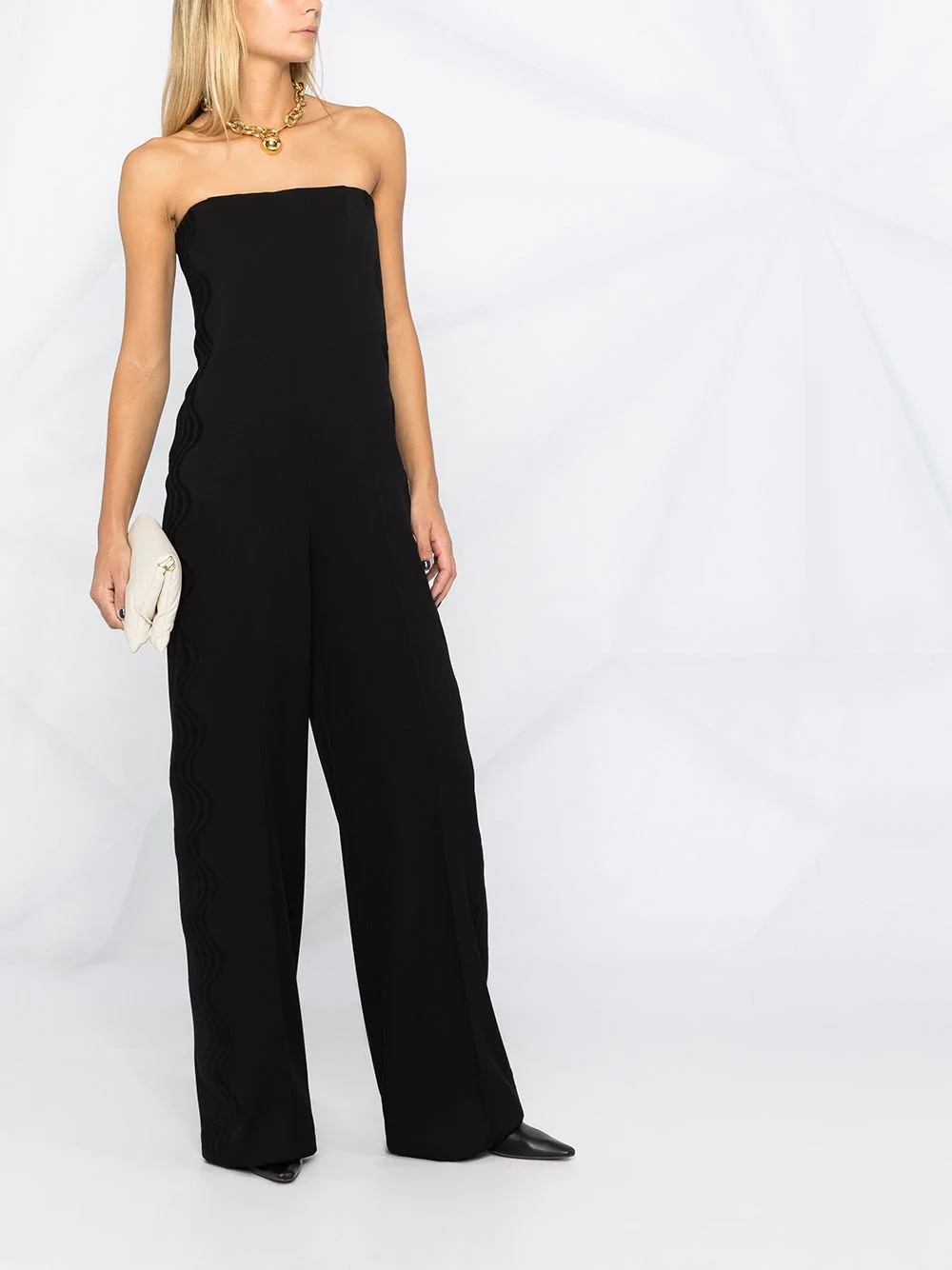 wave-detail strapless jumpsuit - 6