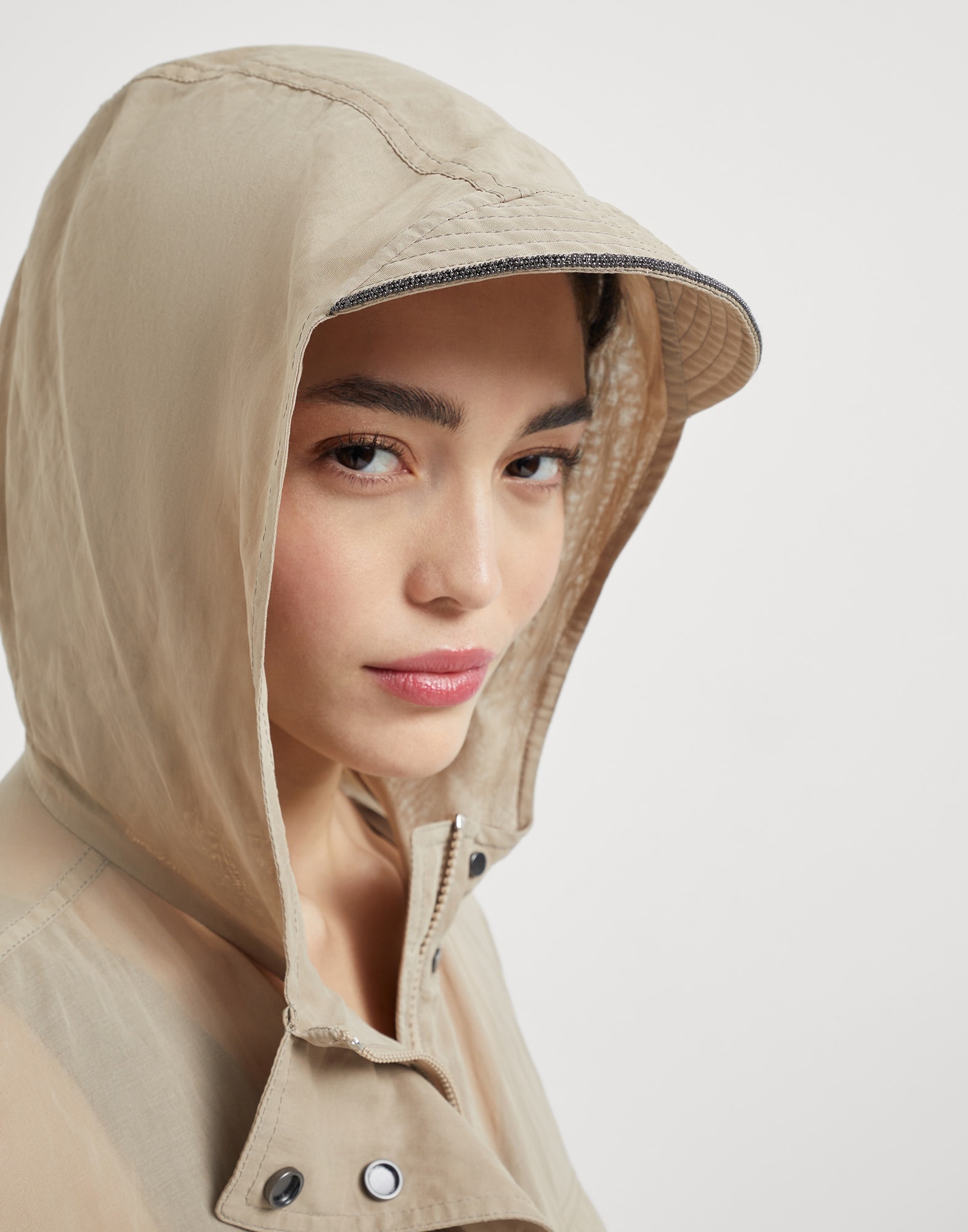 Cotton organza duster coat with hood and shiny trim - 3