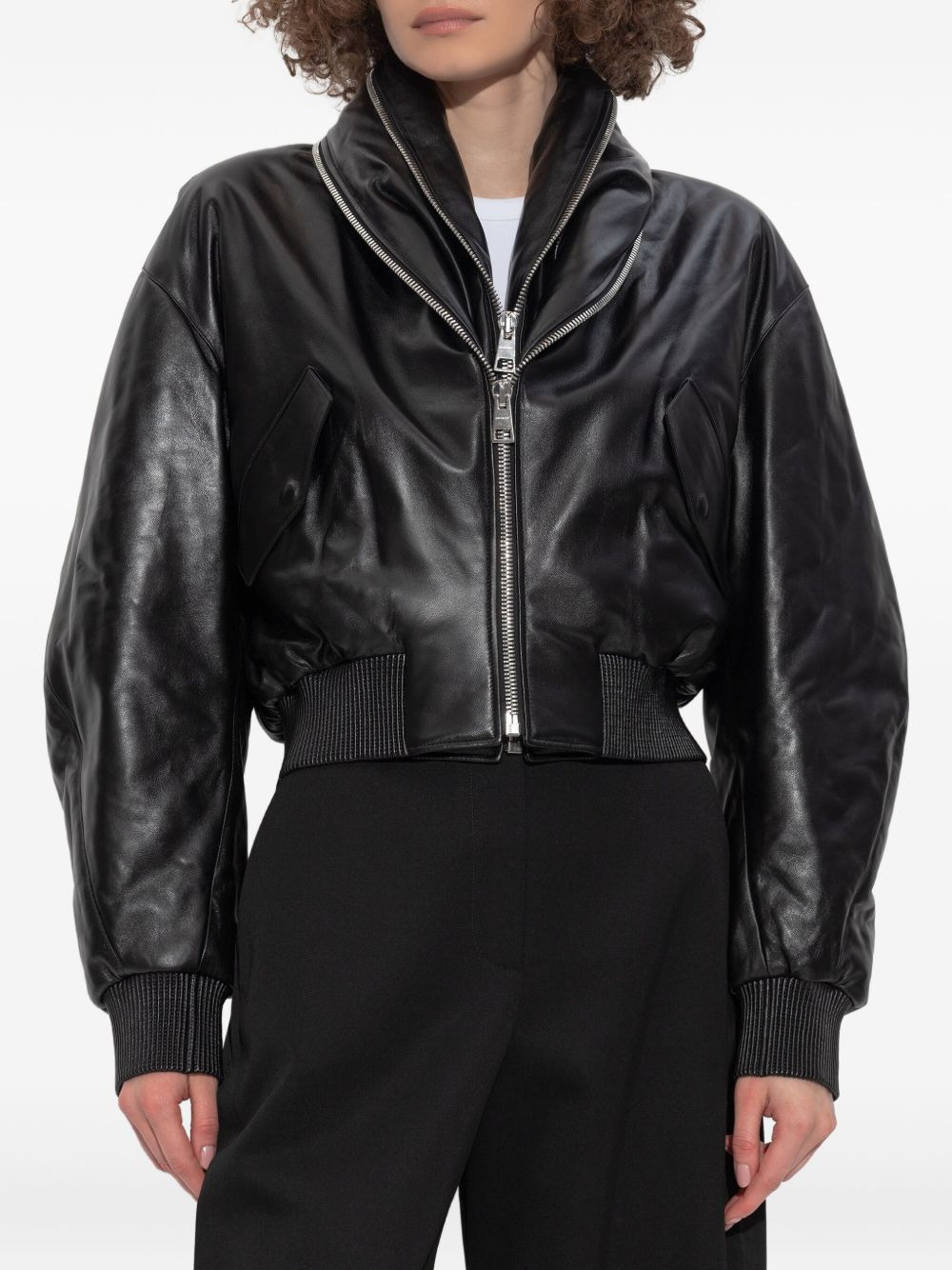 double-zip leather bomber jacket - 3