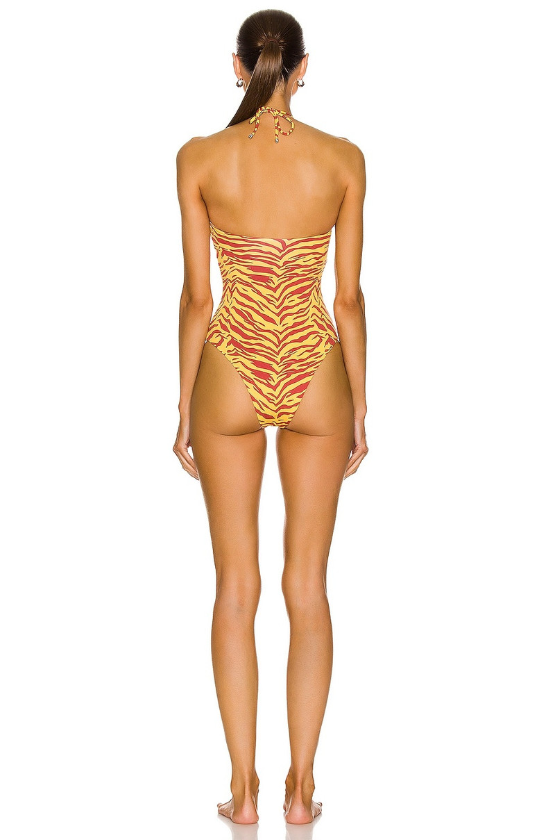 THE ATTICO Zebra Print Asymmetric Neckline Swimsuit outlook