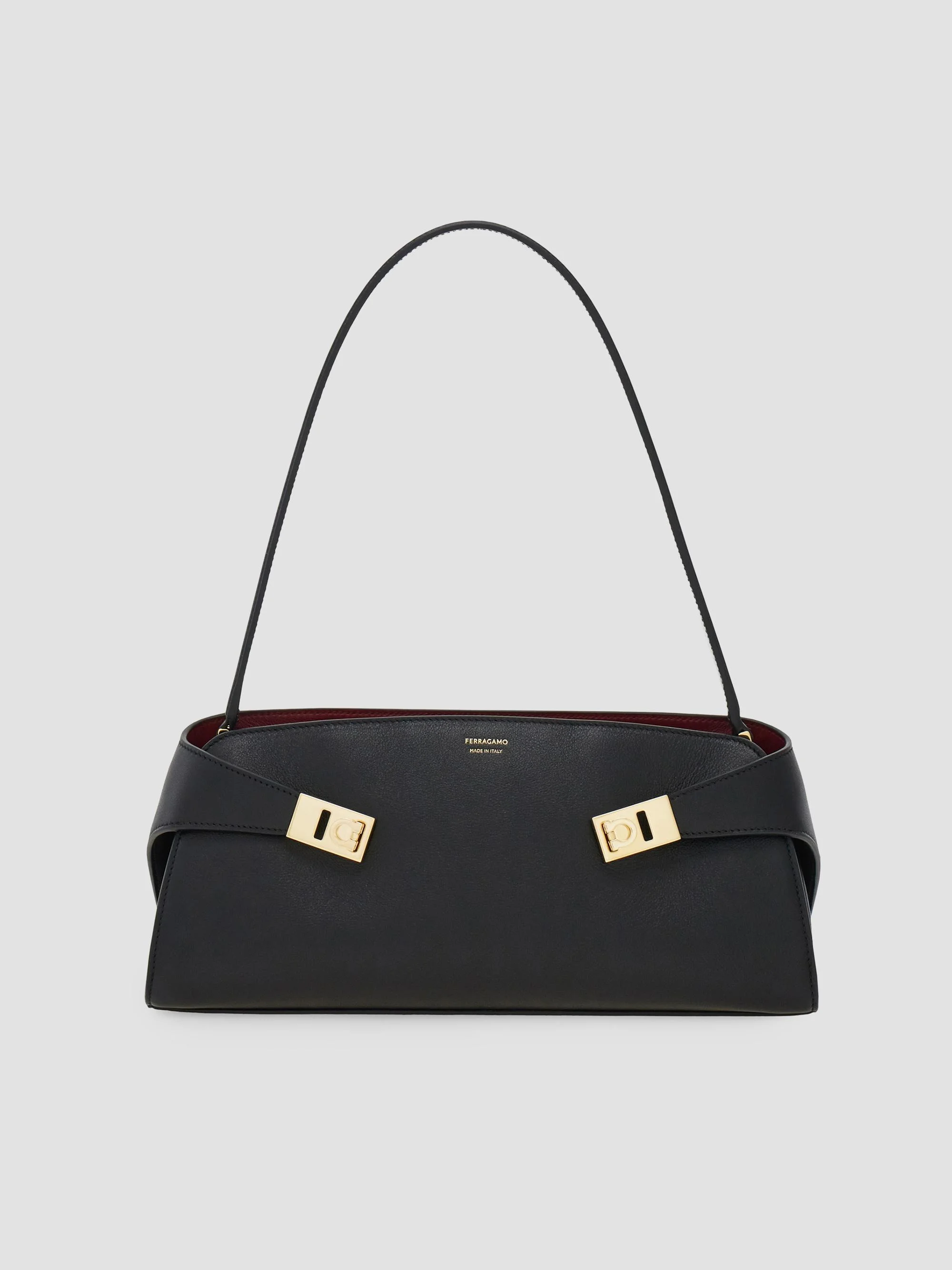 Women's East-West Hug Leather Shoulder Bag - Nero Borgogna - 1