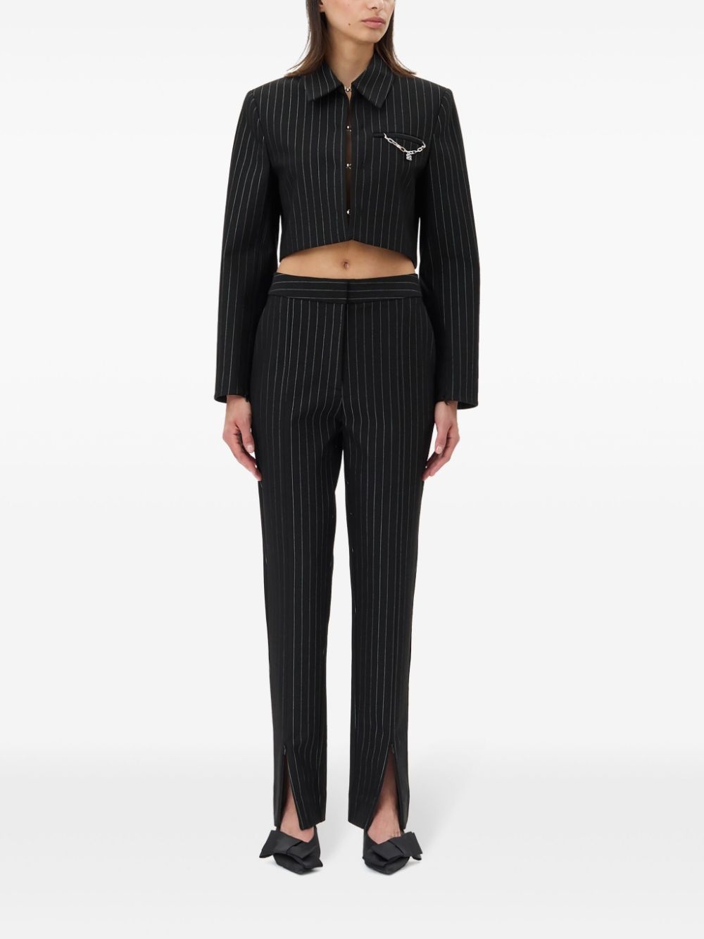 striped cropped blazer - 2