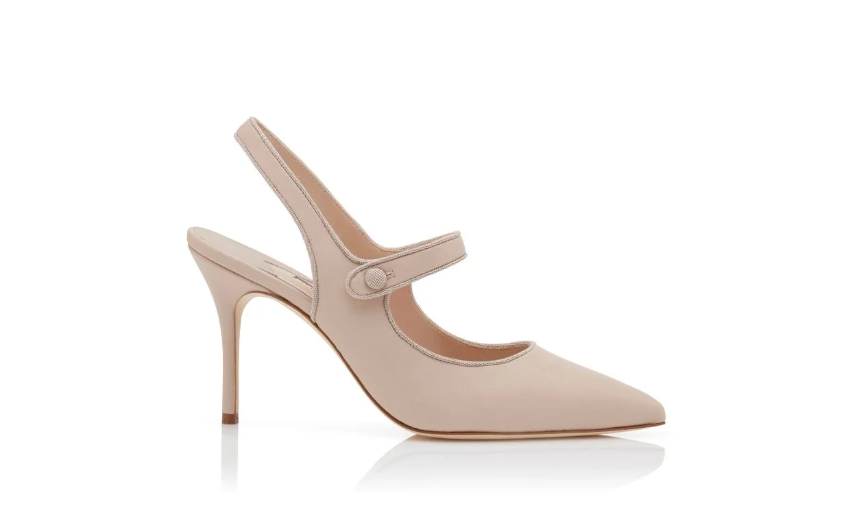 Beige Nappa Leather Pointed Toe Slingback Pumps - 1