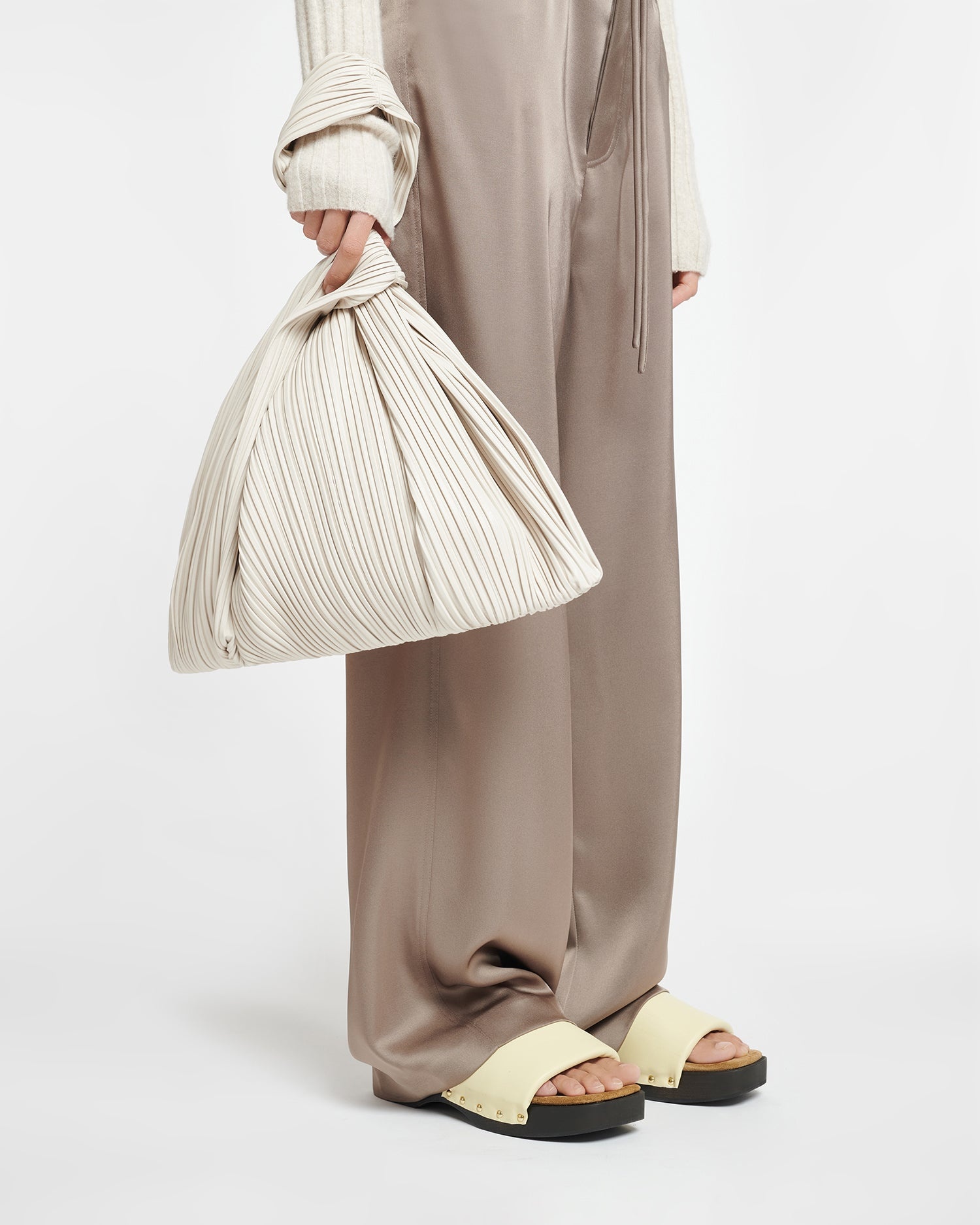 Large Pleated Vegan Leather Clutch - 7