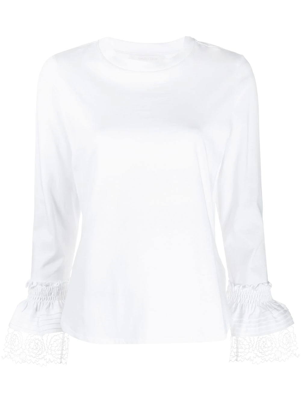 lace-detailed poet sleeve top - 1