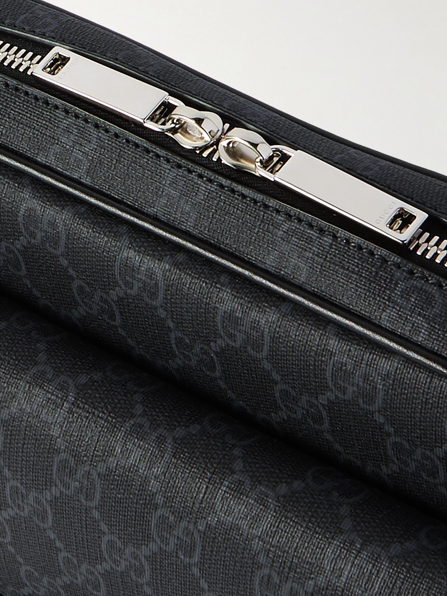 Small Leather-Trimmed Monogrammed Coated-Canvas Messenger Bag Black - 4